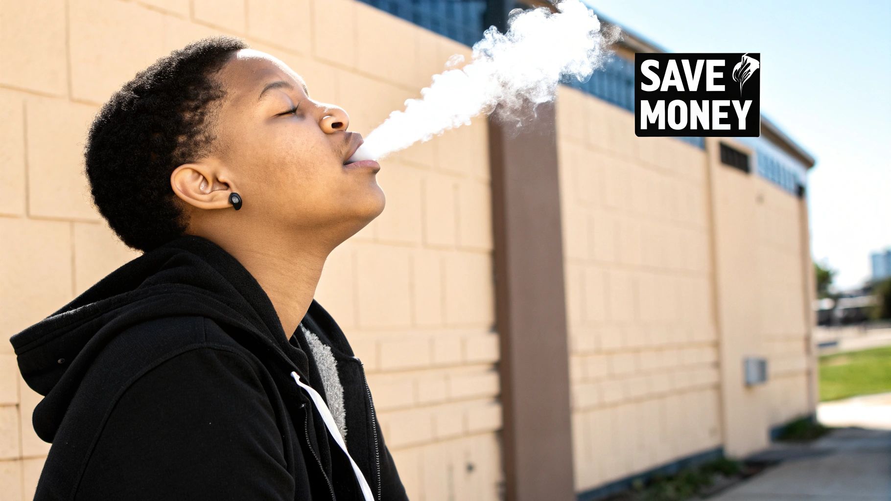 A person smiling, feeling healthy and relieved after successfully quitting smoking with the help of a stop smoking aid.