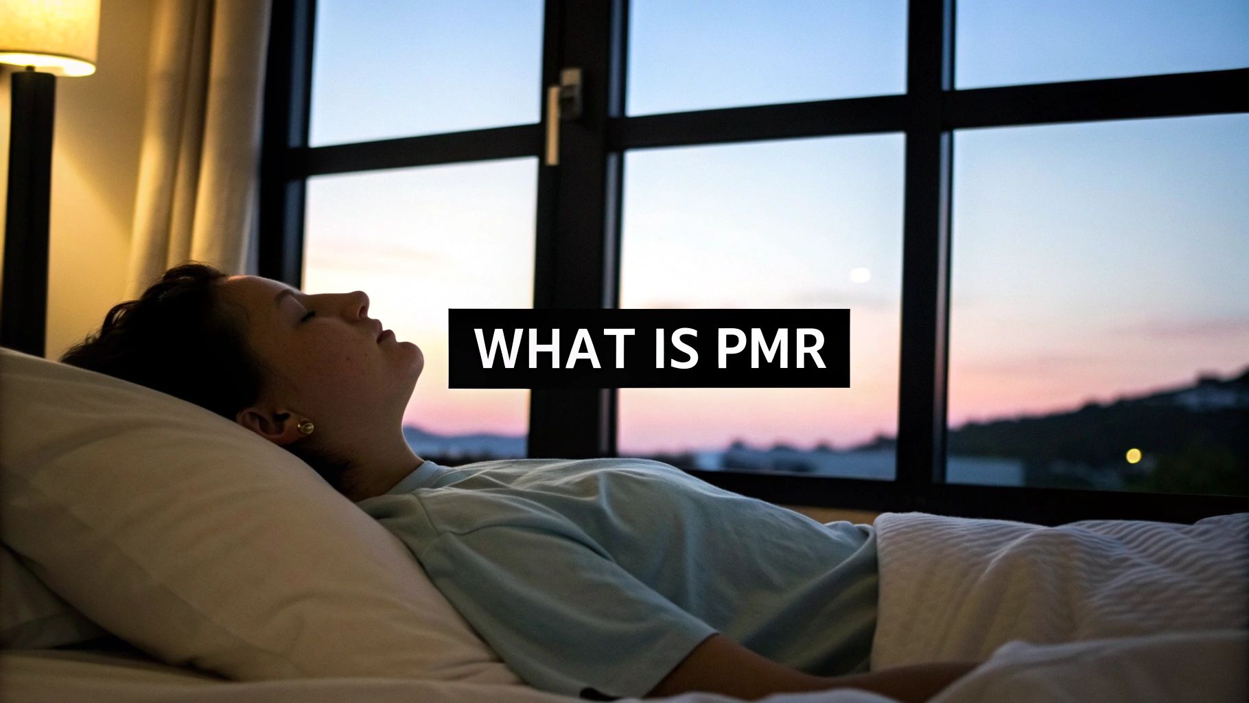 A person sitting calmly with eyes closed, hands resting on knees, in a state of relaxation.