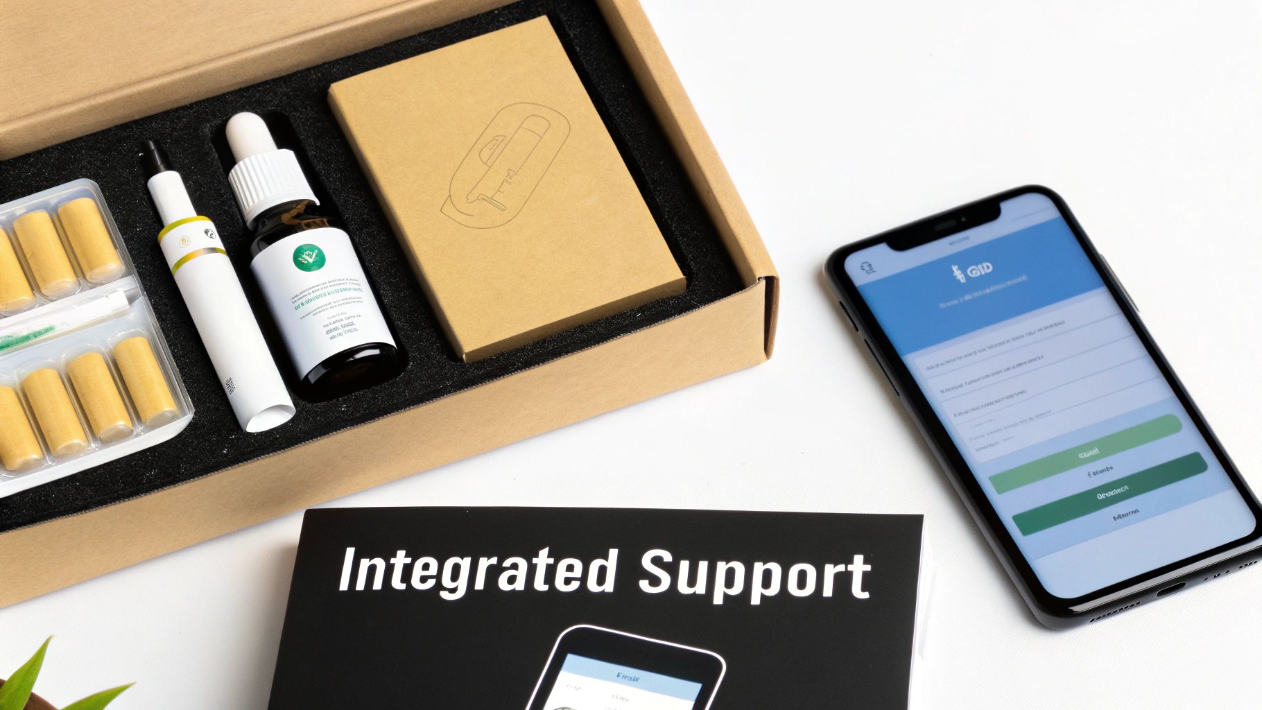 An organised view of the components inside a quit smoking kit.