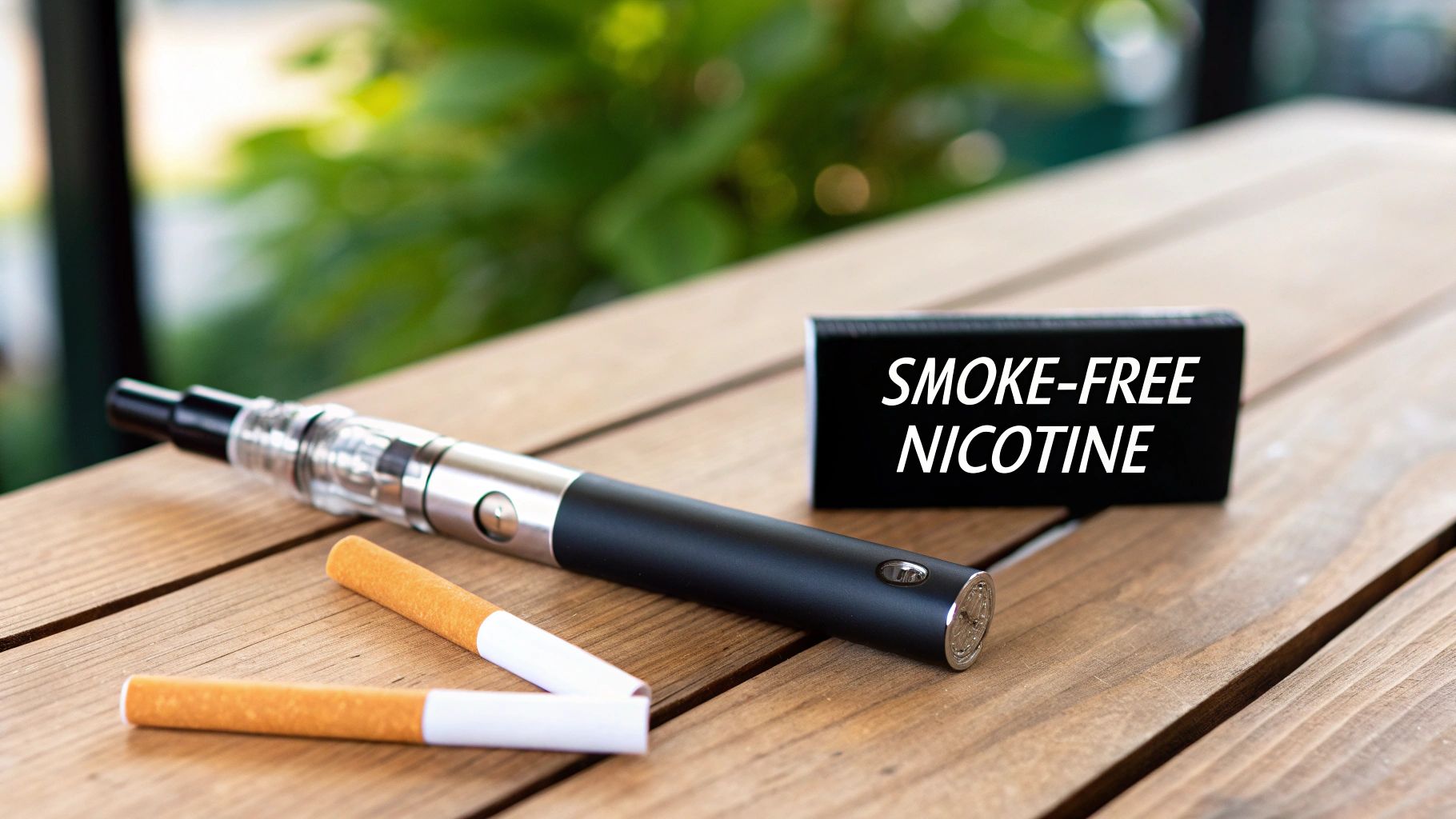 A person holding a sleek, modern stop smoking pen, ready to use it as an alternative to cigarettes.