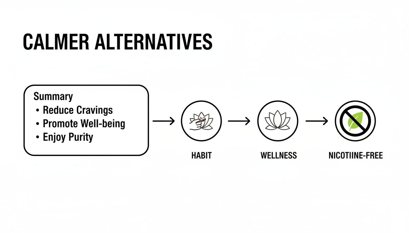Flowchart illustrating a wellness journey from habit to nicotine-free alternatives for well-being.