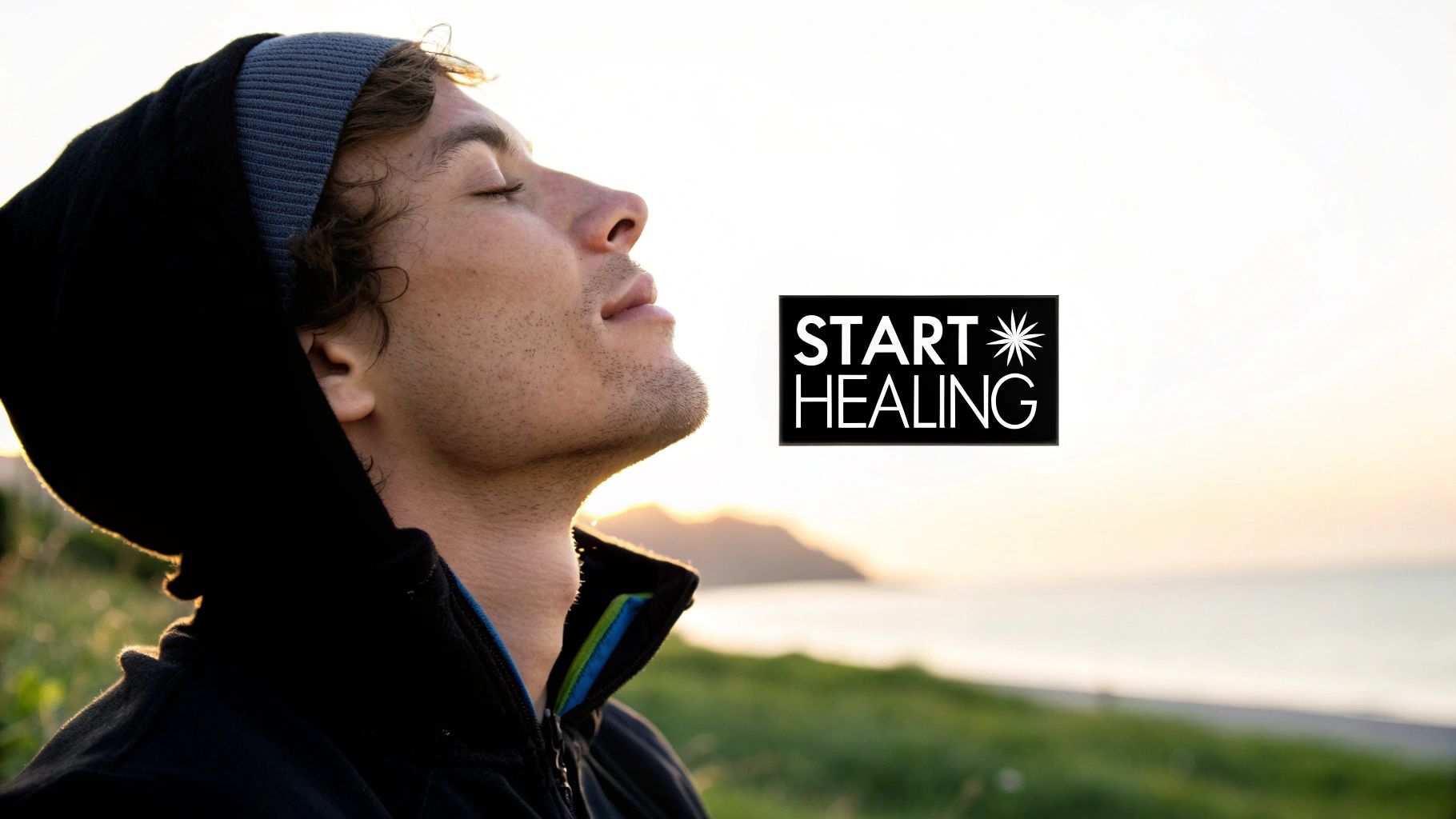 A person breathing in fresh air in a green park