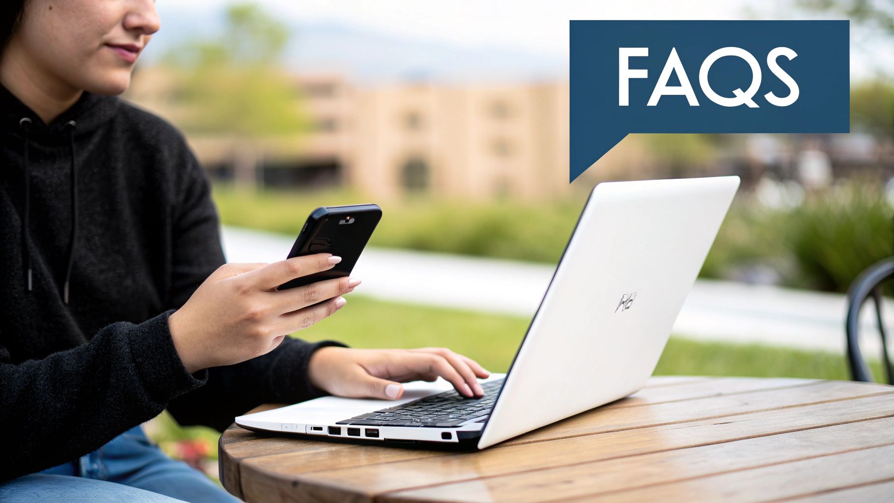 A person successfully completing an online application on their laptop