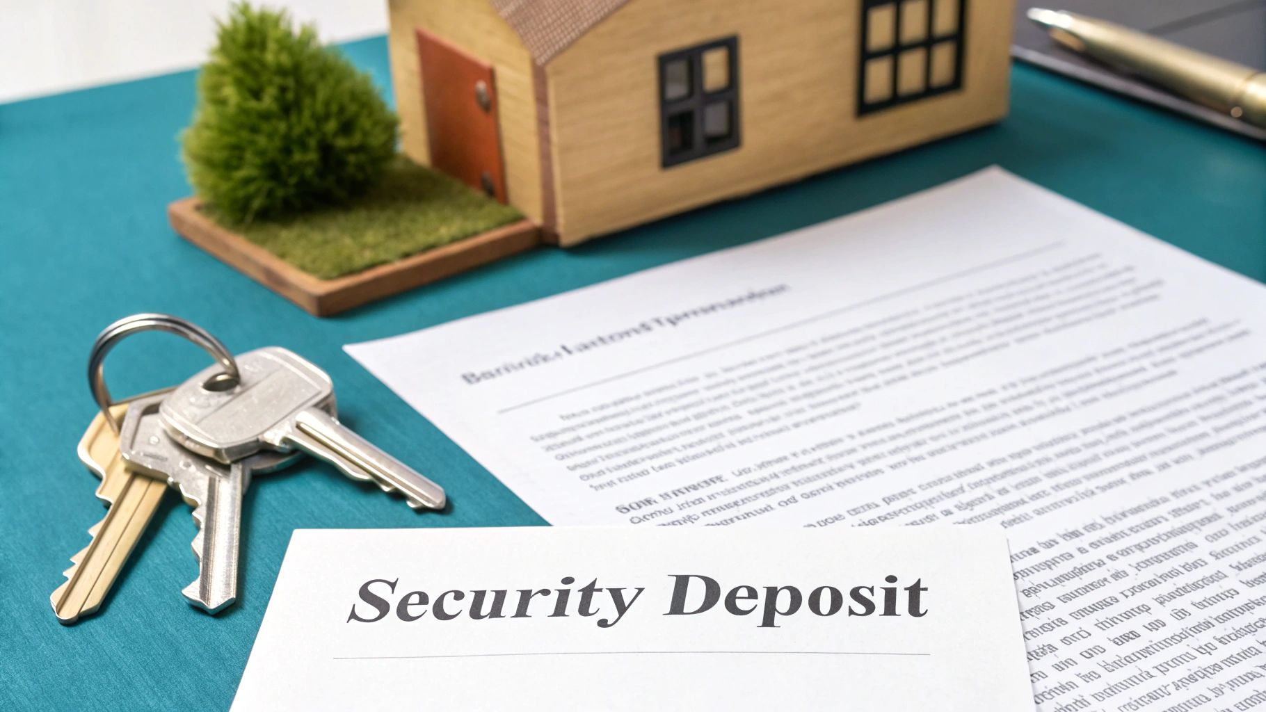 A person handing keys and a document to another, symbolizing a rental agreement.