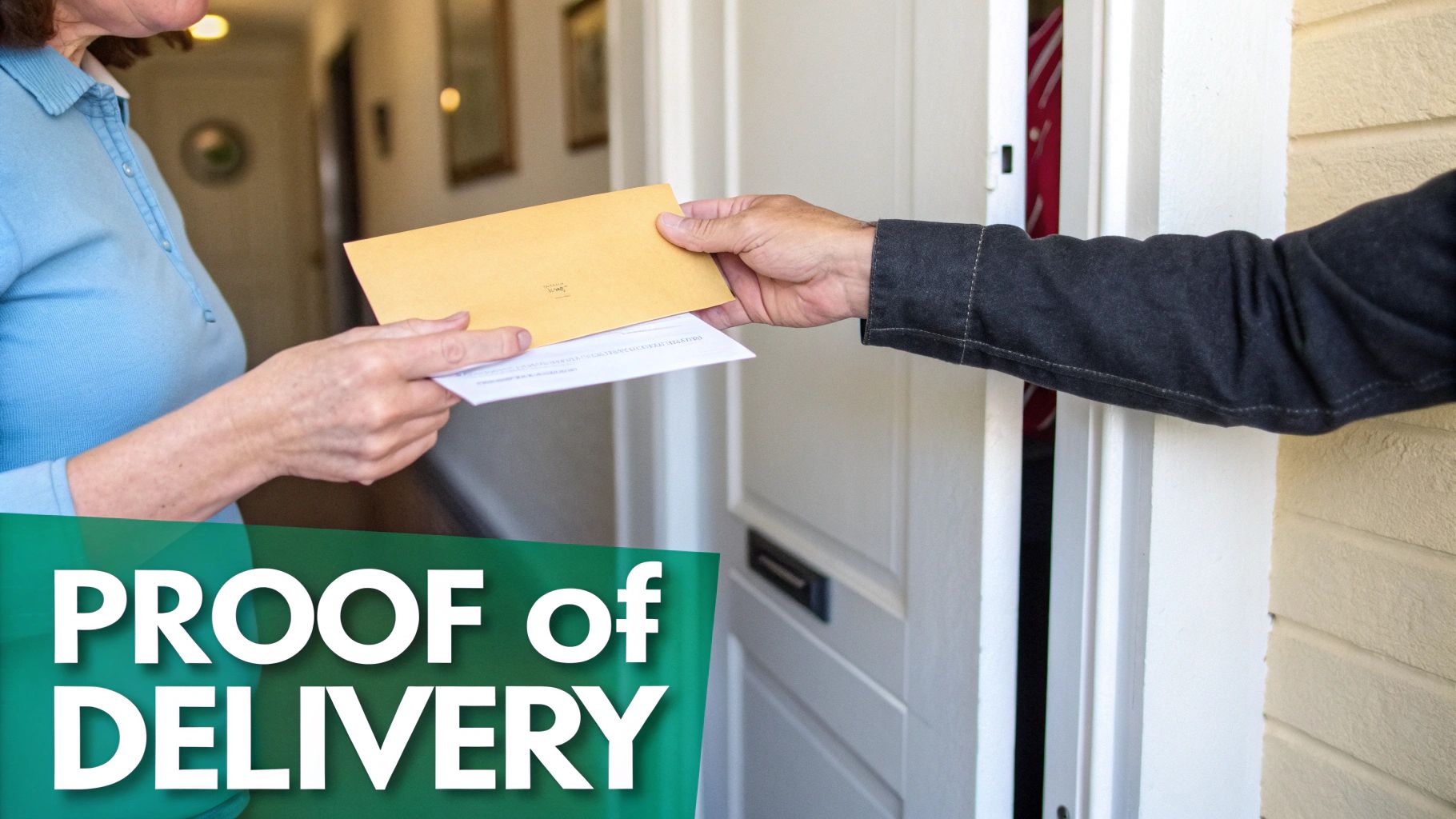 A person puts a letter into a mailbox, symbolizing the delivery of a notice.