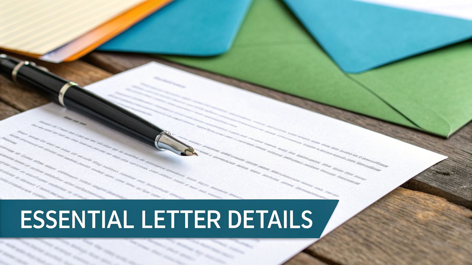 A person writing a formal letter at a clean desk