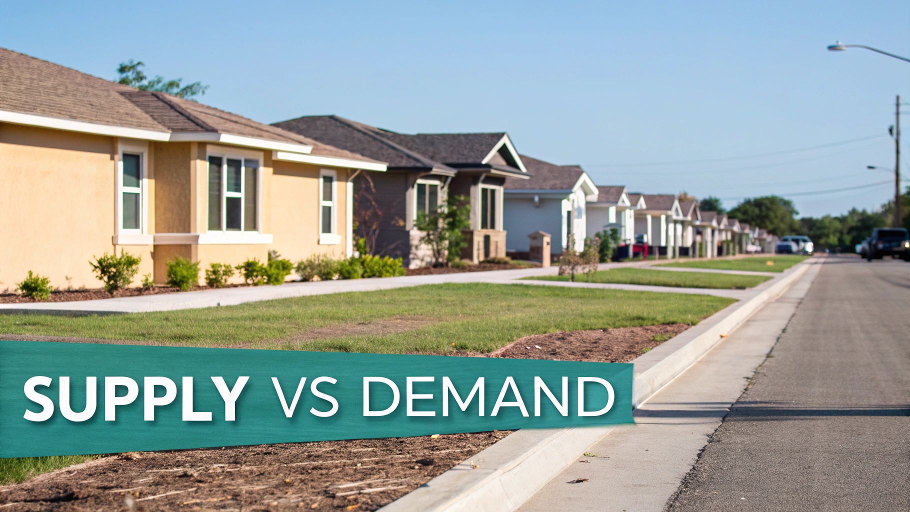 A street view of residential houses and apartment buildings