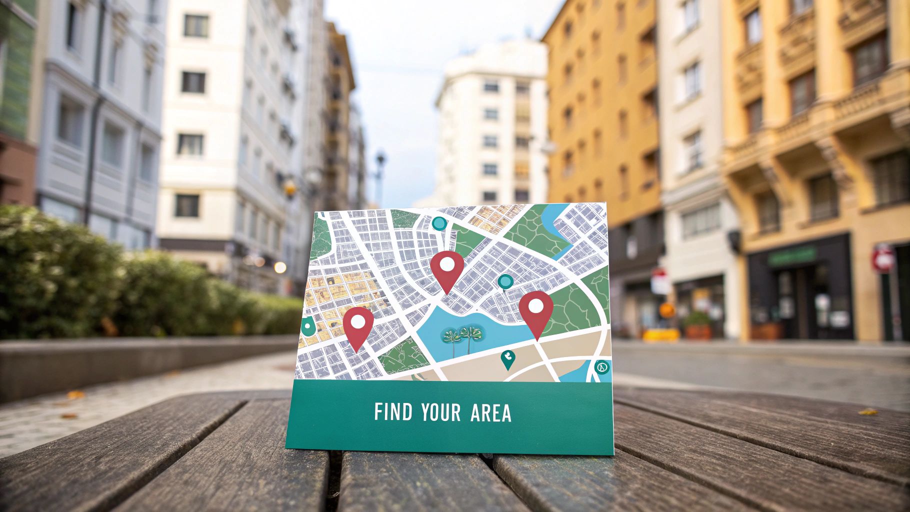 A map of a city with pins marking different neighborhoods, representing the process of searching for a rental home.