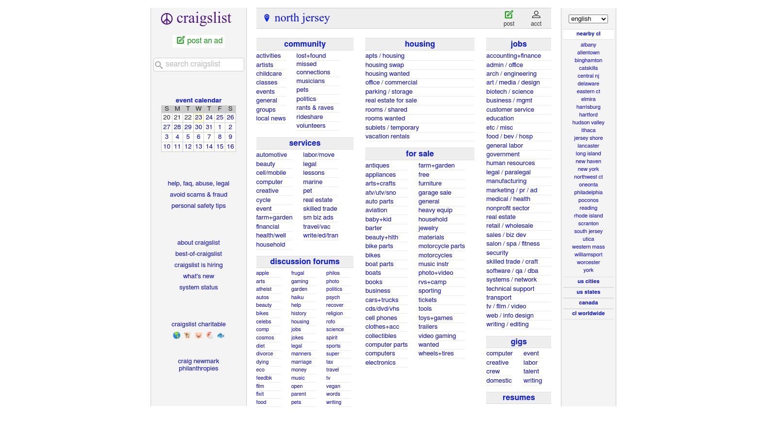Craigslist search interface showing housing listings