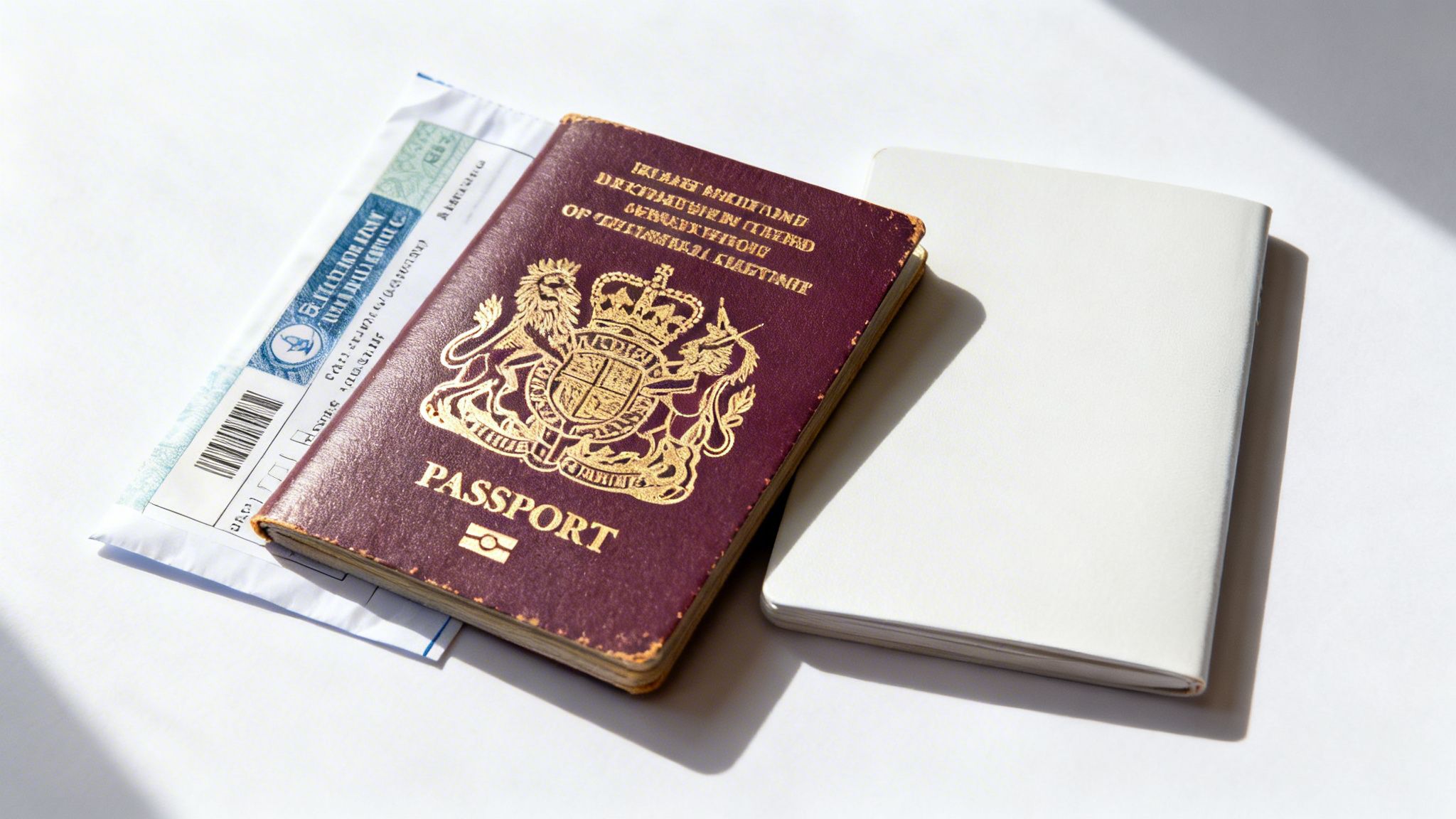 How Many Citizenships Can You Have: A Global Guide 36 A British passport, a boarding pass, and a white notebook lie on a sunlit white table.