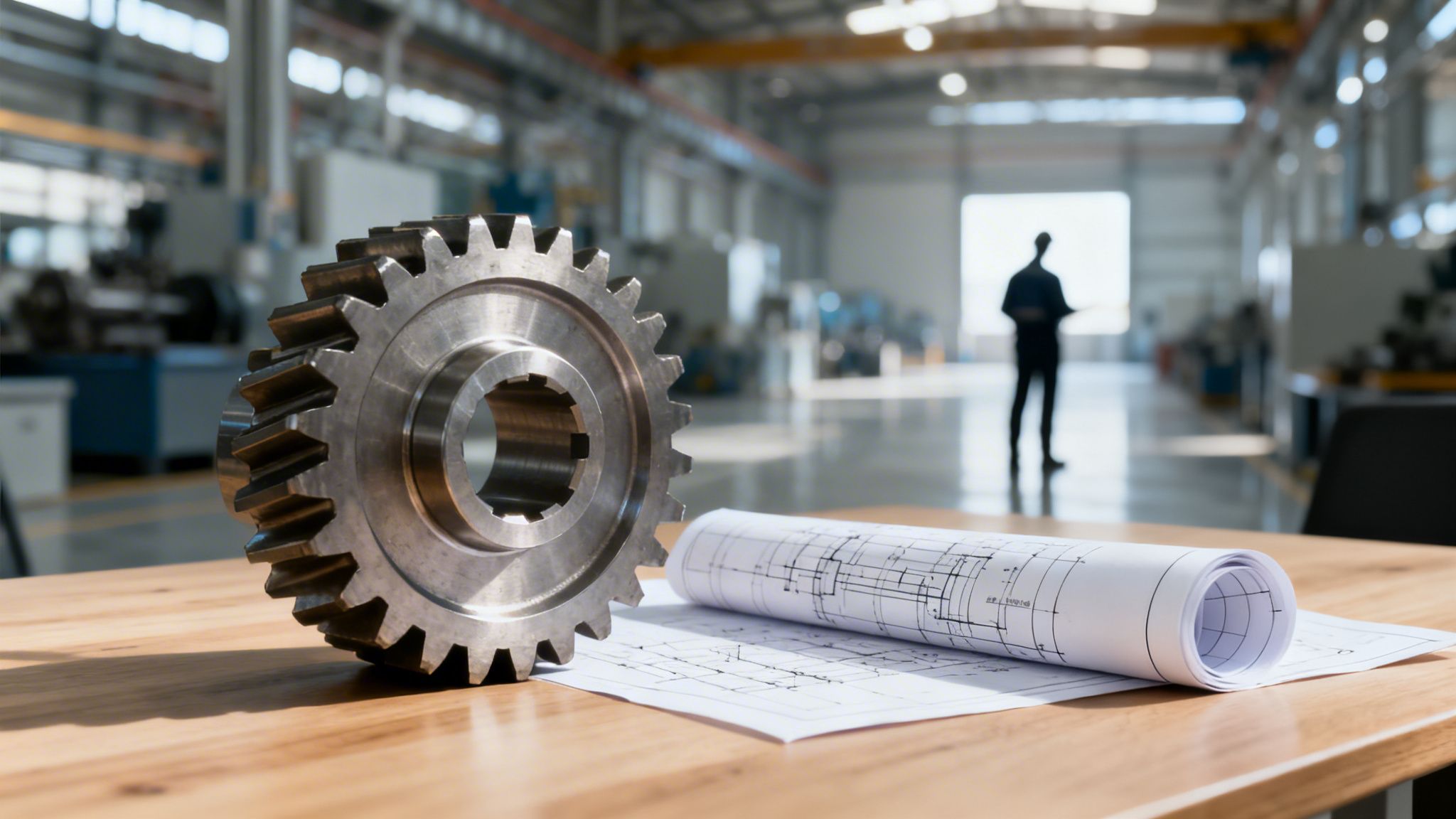 How to Get a Second UK Passport: The Definitive Guide for 2026 3 A metal gear and engineering blueprints on a table with a person in a factory background.