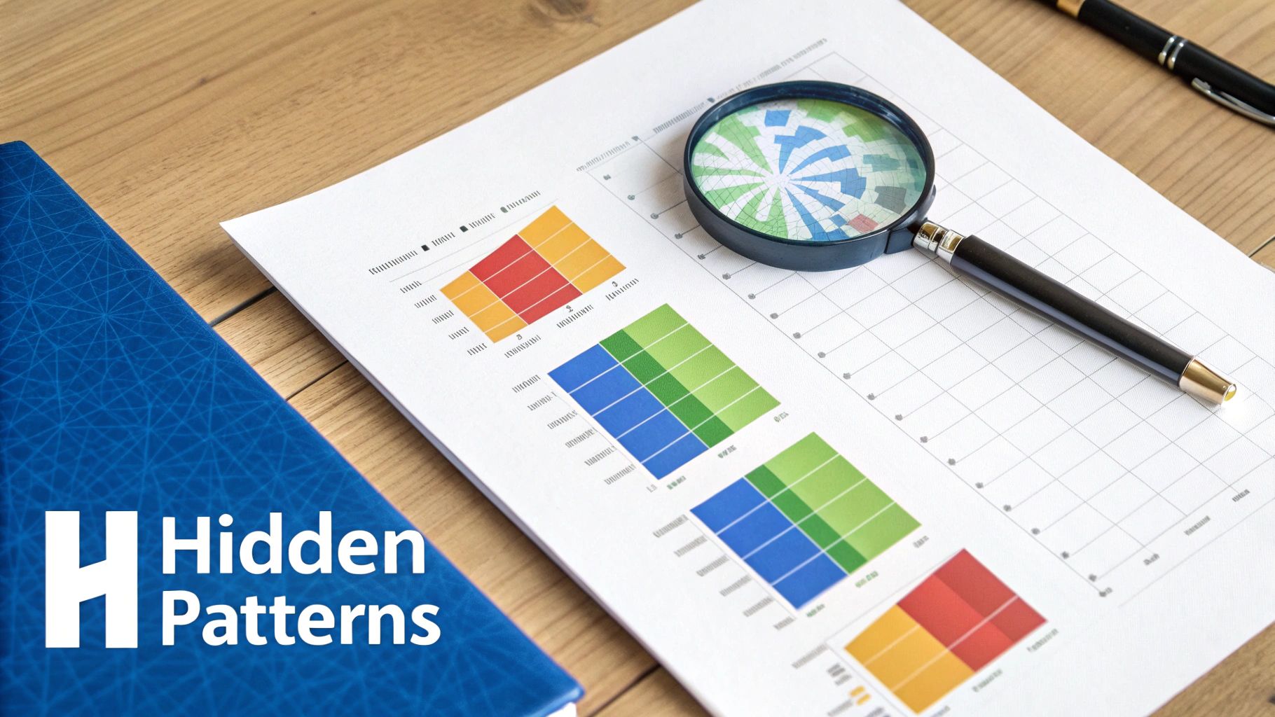 Magnifying glass over financial charts highlighting trading data