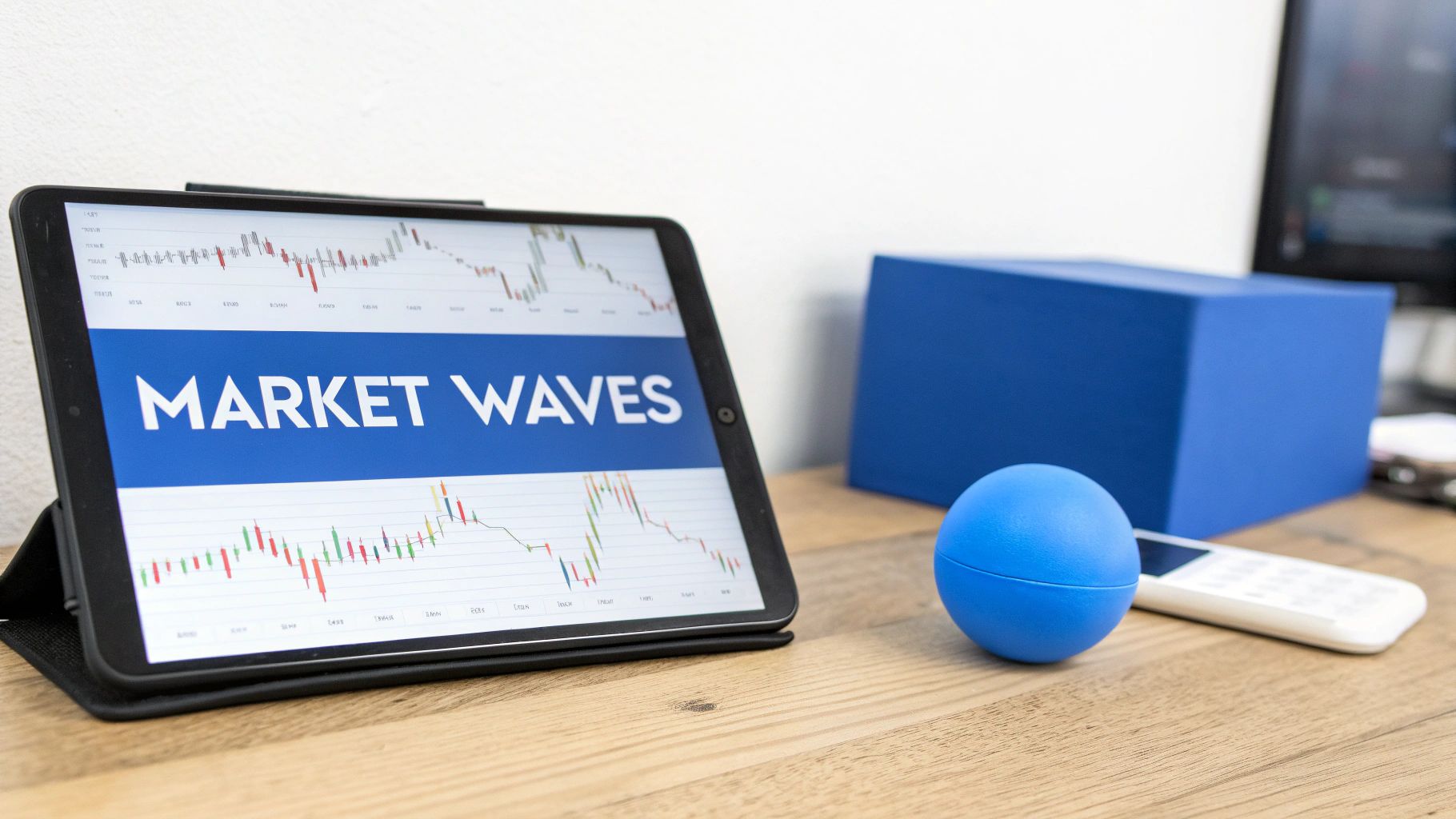 A trader analyzing Fibonacci retracement and extension levels on a chart with multiple monitors.