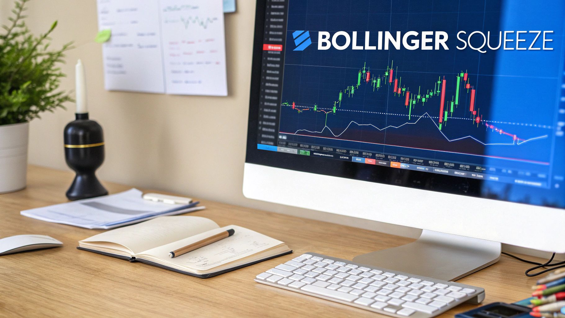 Bollinger Bands on a chart showing a squeeze and a breakout