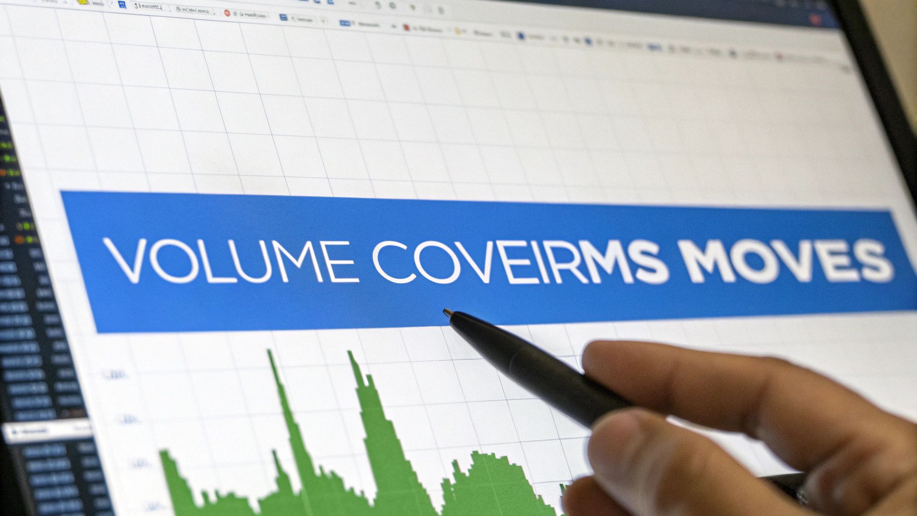 A cryptocurrency chart showing volume bars at the bottom