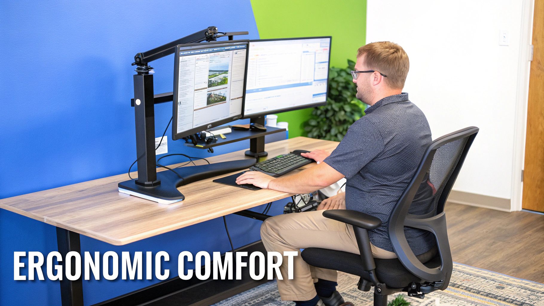 Image of a trader in an ergonomic setup