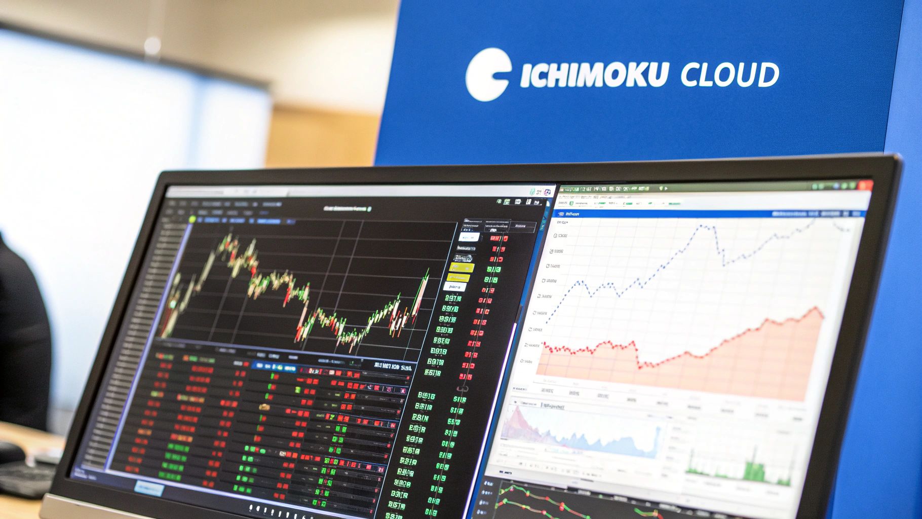 A chart showing a bullish breakout above the Ichimoku Cloud.