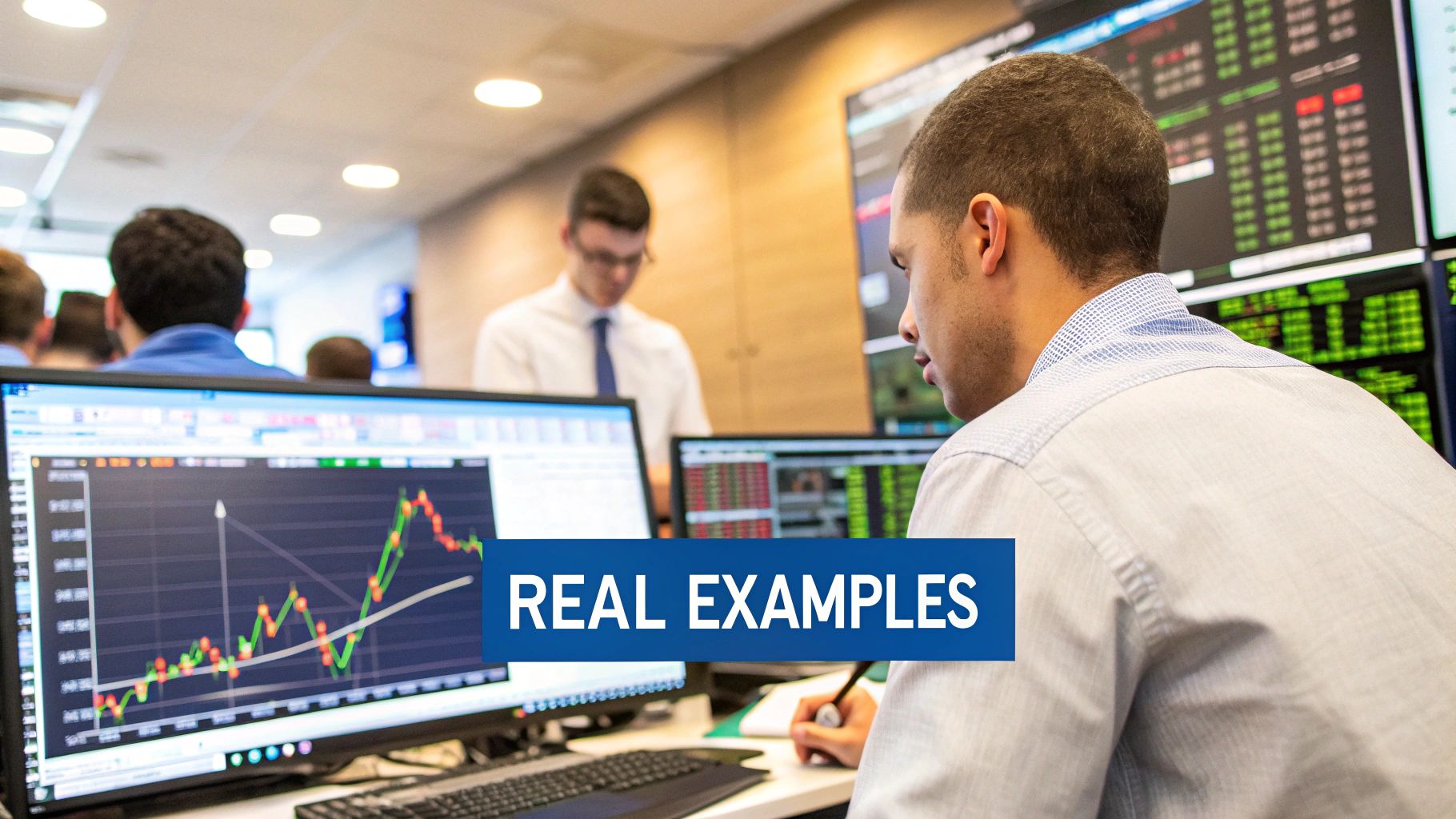 A trader analyzing charts with Bollinger Bands on a screen