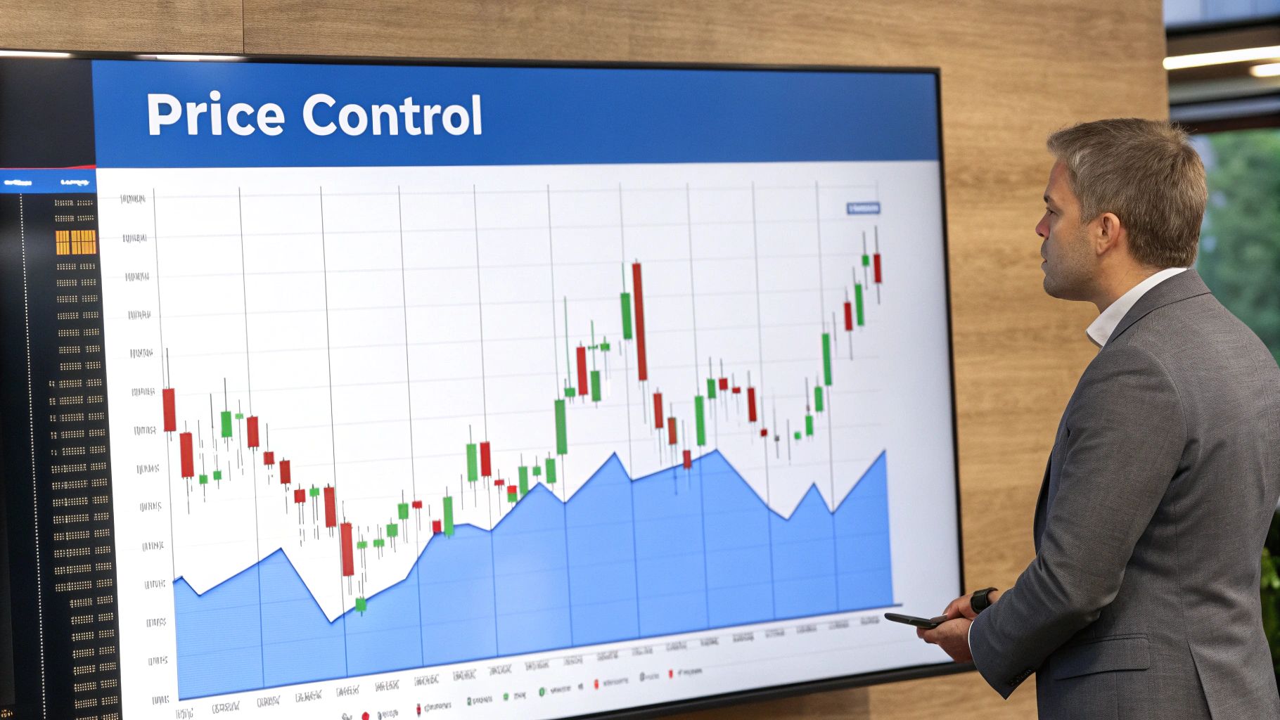 A trader setting a specific price point on a chart, illustrating the precision of a limit order.