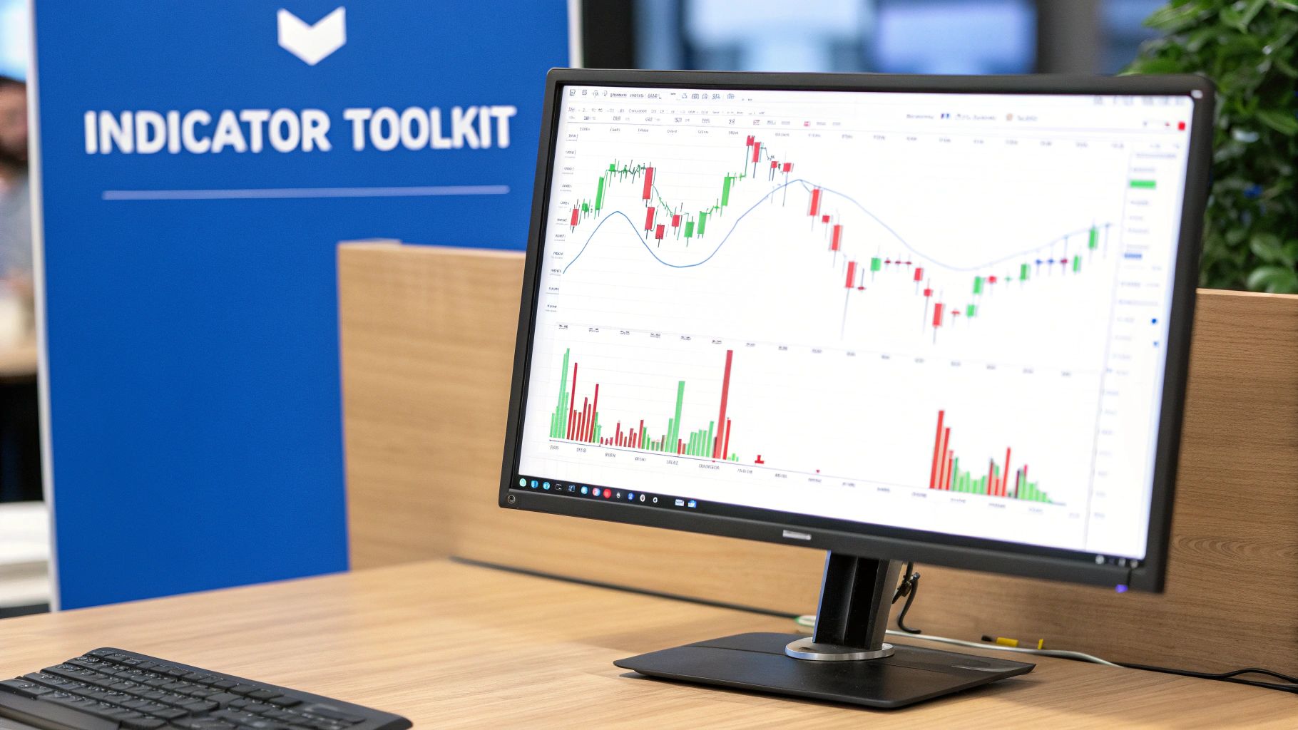 A trader's screen showing a 1-minute chart with EMA, RSI, and Bollinger Bands, indicating potential scalping entry and exit points.
