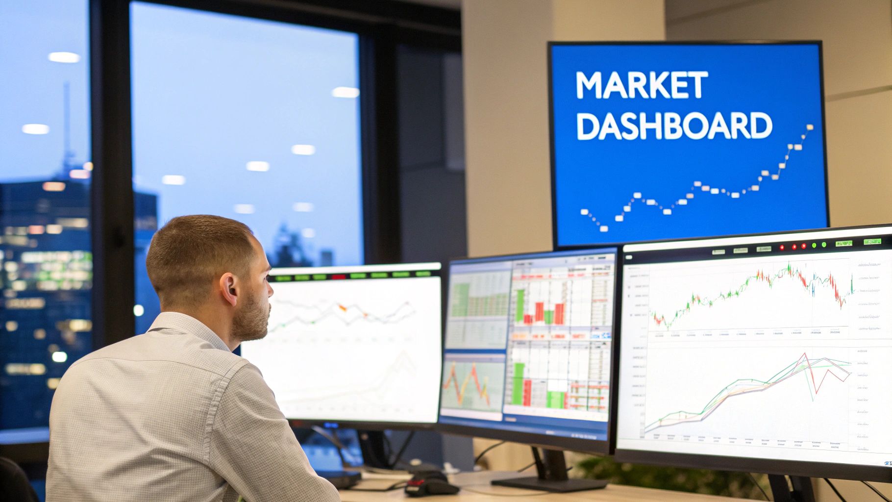 A computer screen showing complex stock charts and technical indicators for intraday trading