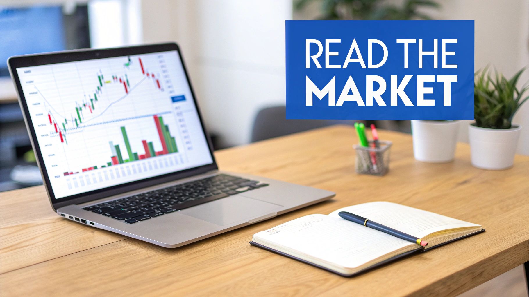 A trader analyzing complex stock charts with multiple indicators on a screen