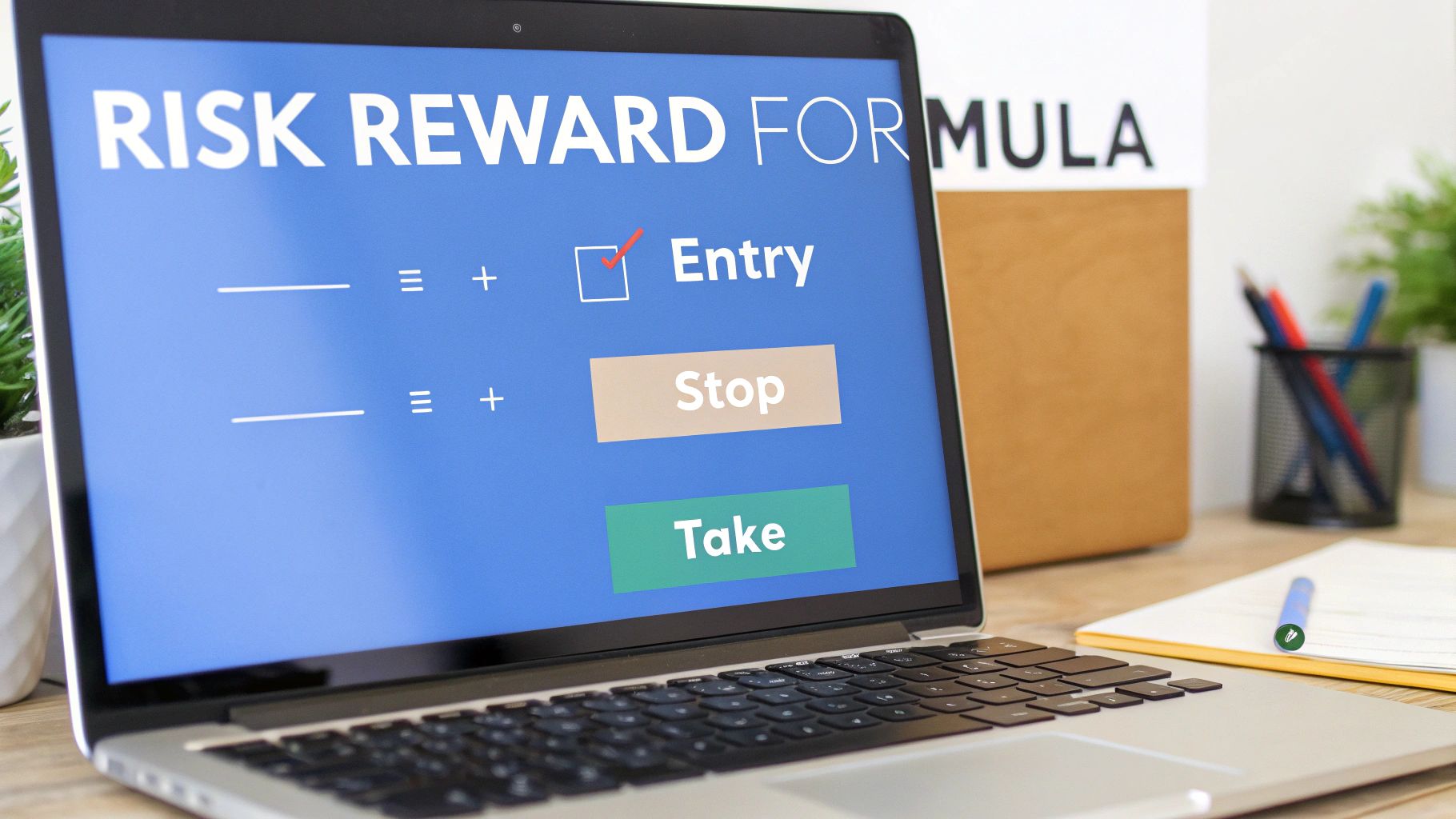 A detailed chart illustrating the components of the risk-reward ratio formula, including entry, stop-loss, and take-profit points.