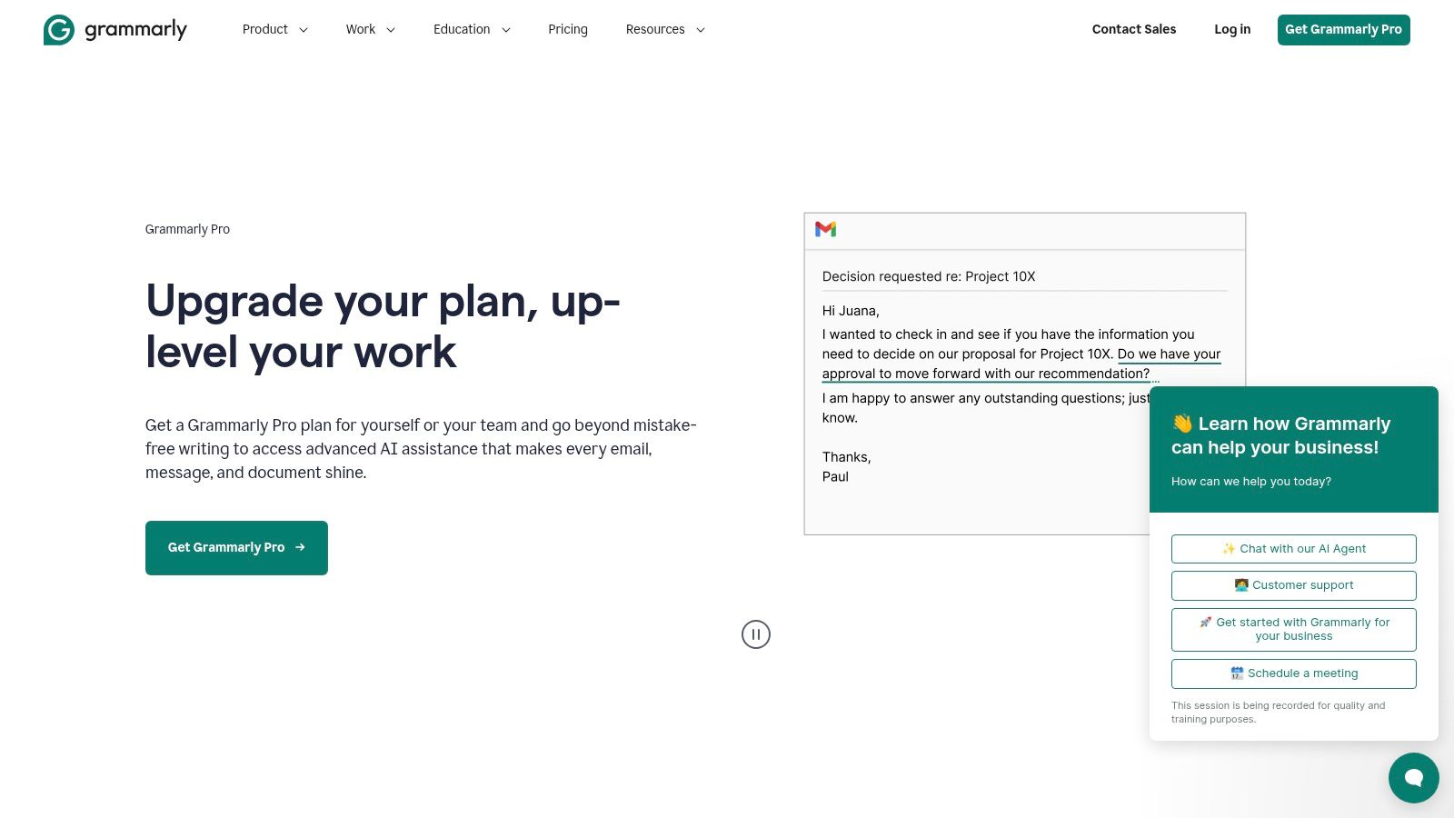Grammarly's AI-powered editor suggesting improvements to a piece of text.