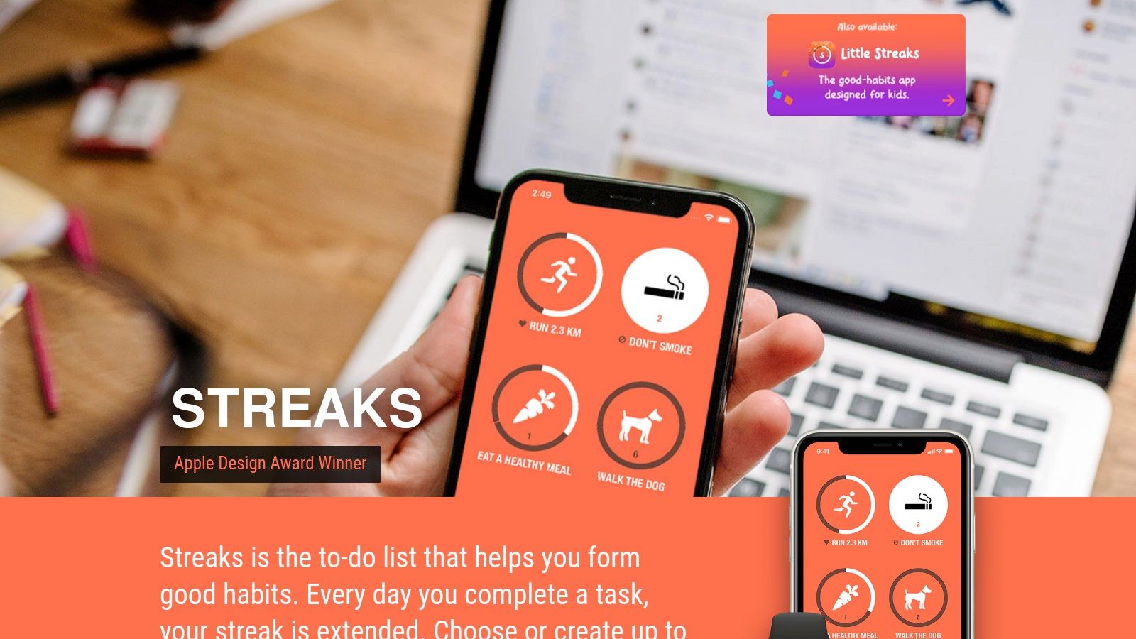 Streaks habit tracking app interface showing various habits and streaks