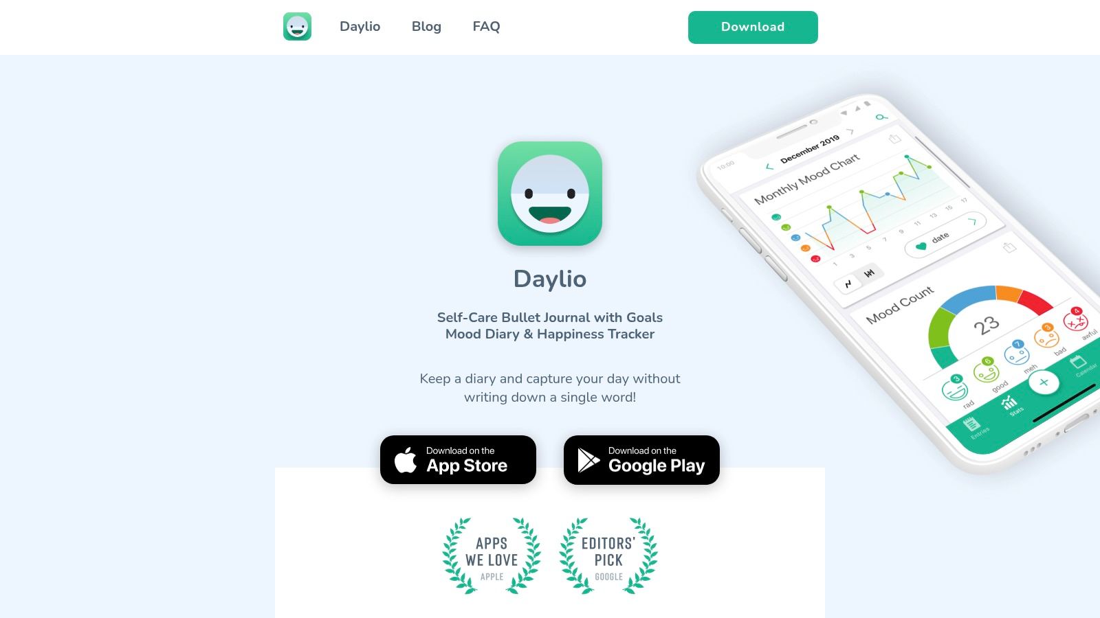 Daylio mood tracking and habit tracking app interface