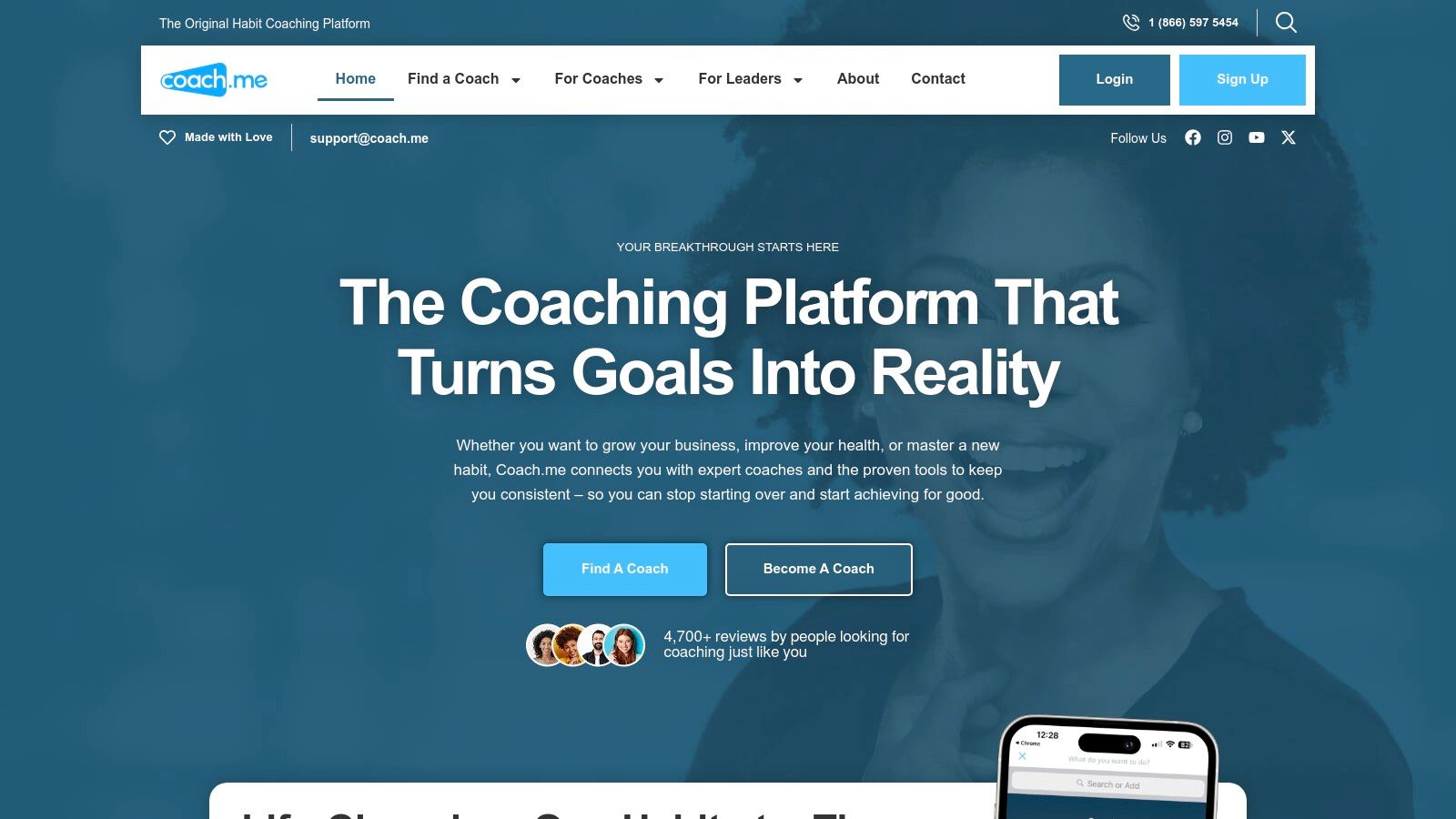 Coach.me habit tracking app interface showing habit check-ins and community feed