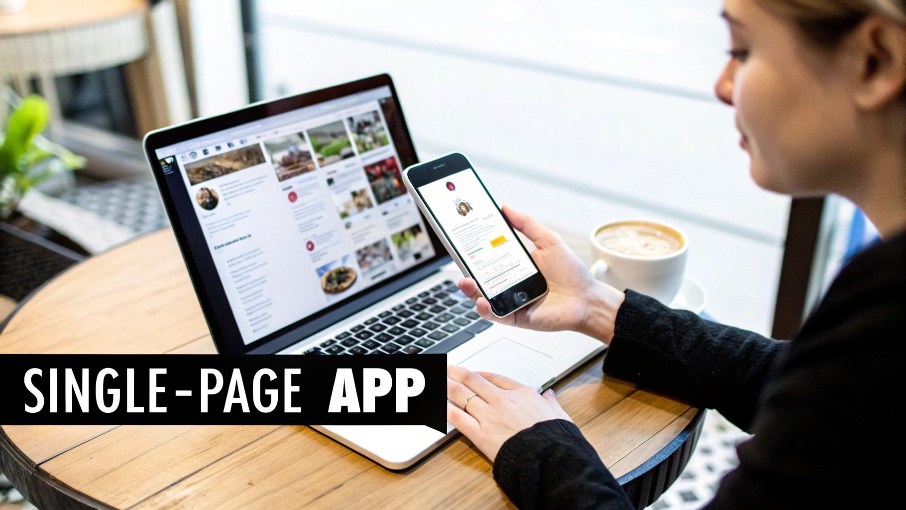 Illustration showing the flow of a single page application versus a traditional multi-page website