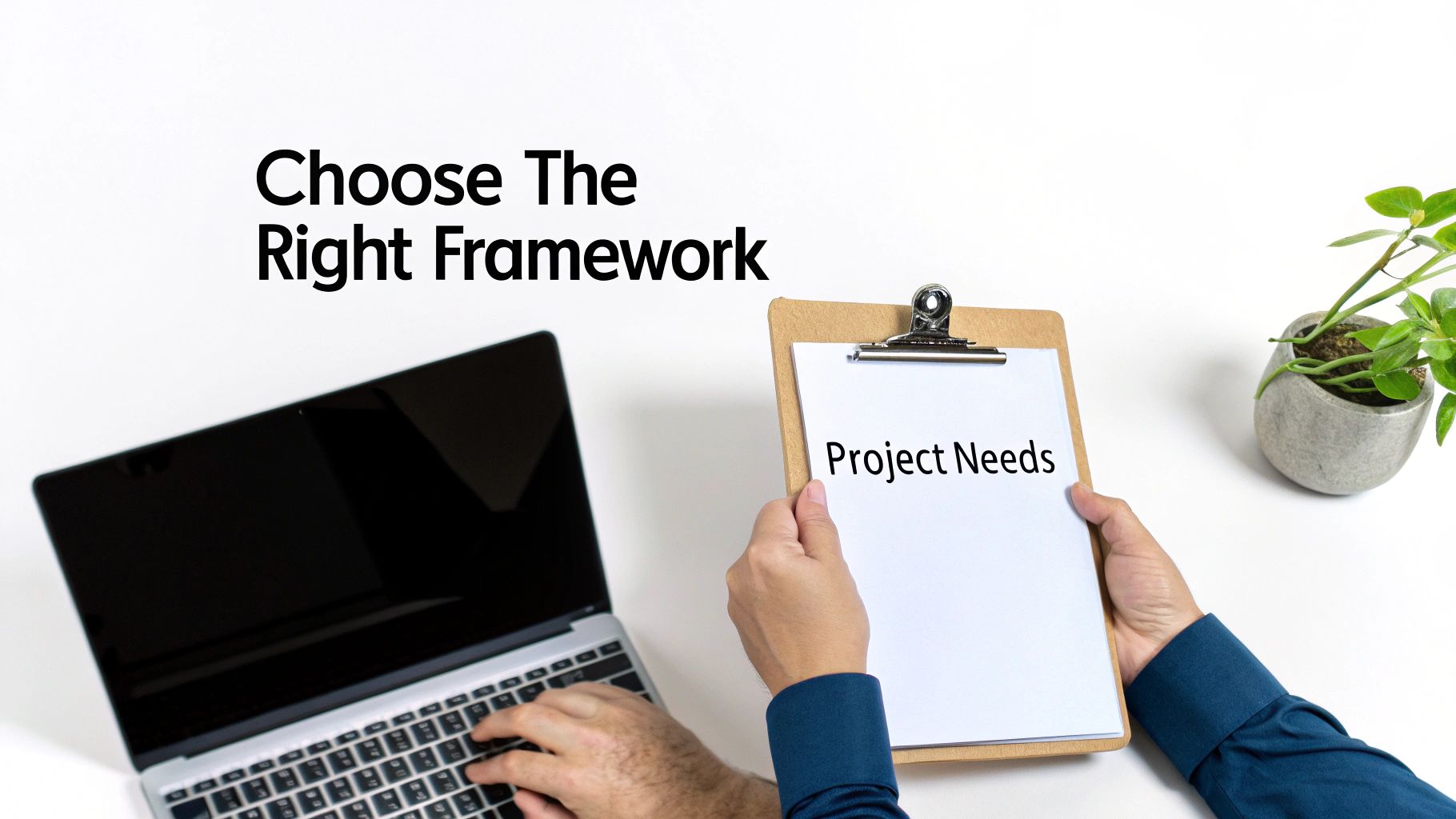 A person at a crossroads with signs pointing to different frameworks