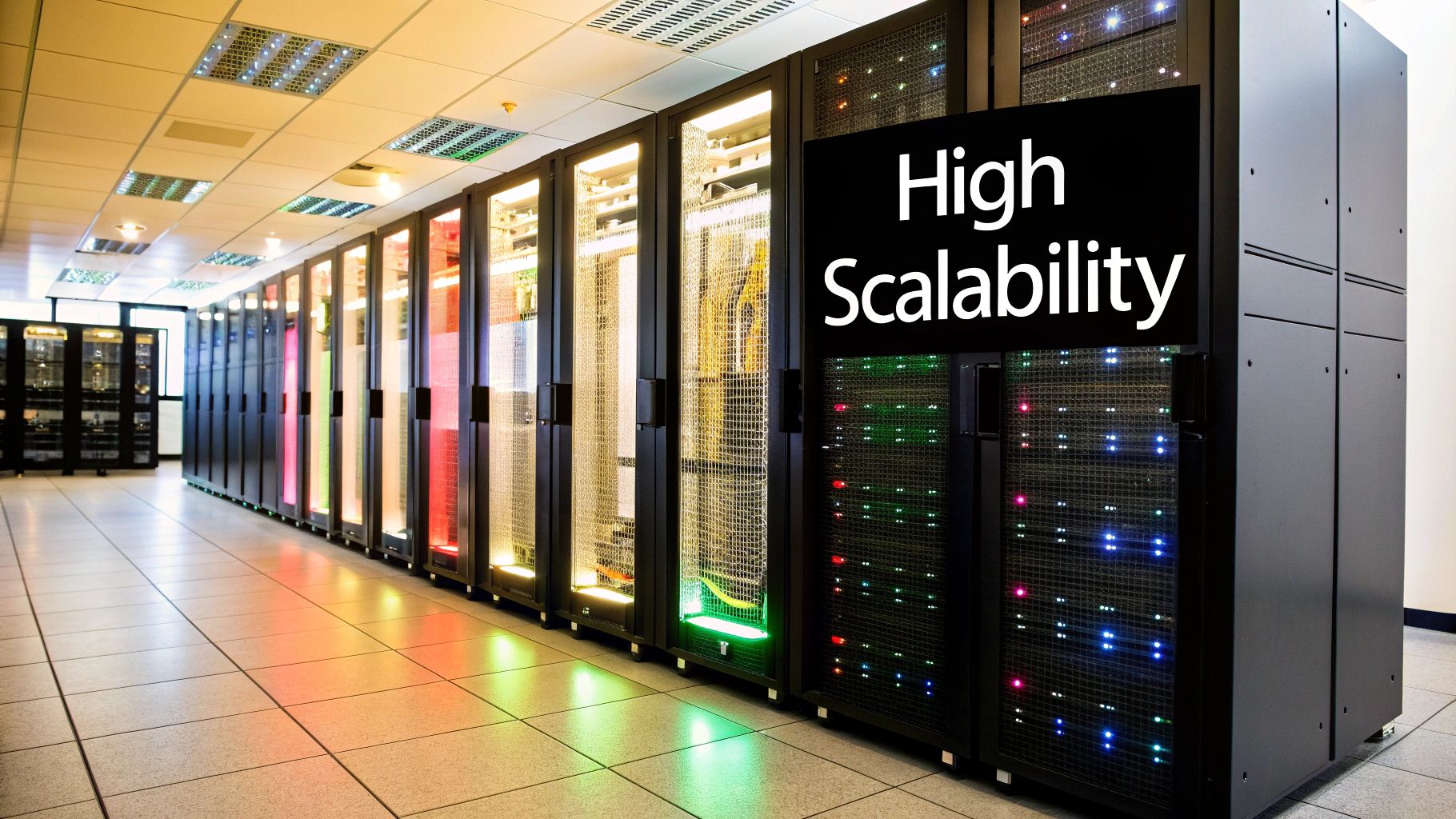 A graphic illustrating servers and data flow to represent performance and scalability concepts