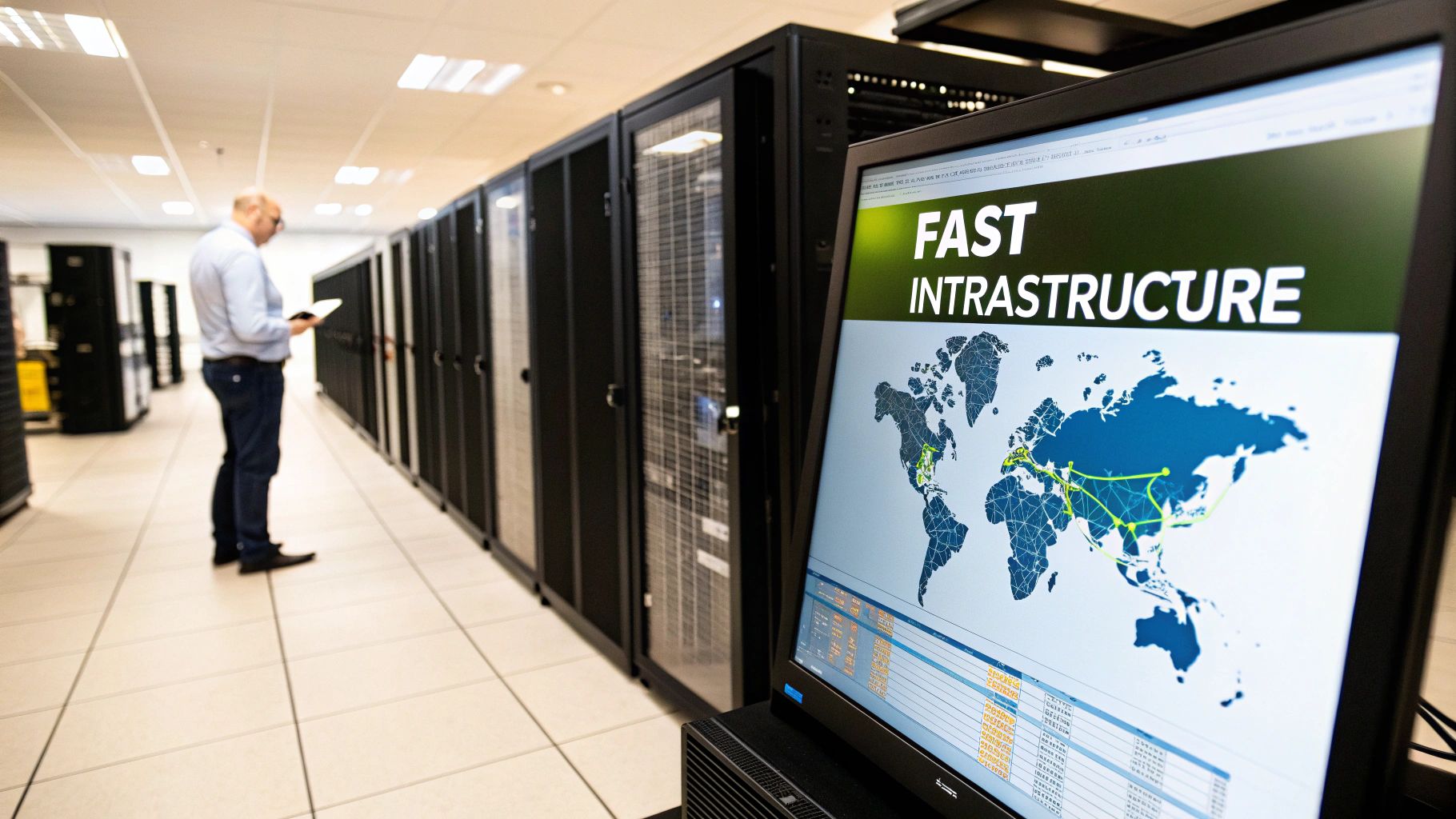 A network of interconnected servers and data centers, illustrating a robust digital infrastructure.