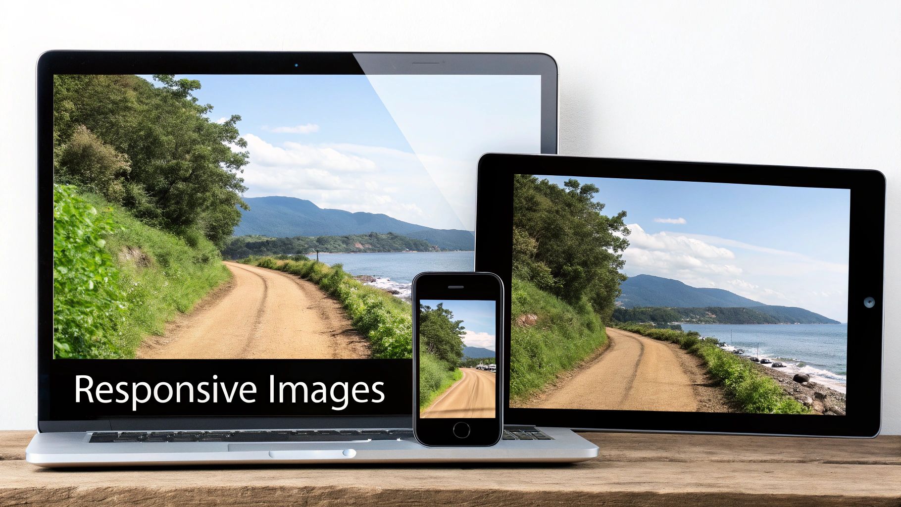 A person working on a laptop with code and images on the screen, representing web development and image optimization.
