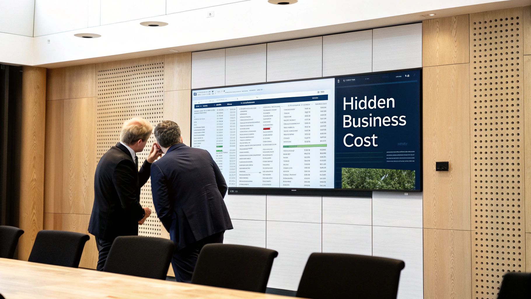 A team of business professionals and developers collaborating around a table, illustrating the intersection of business and technology.