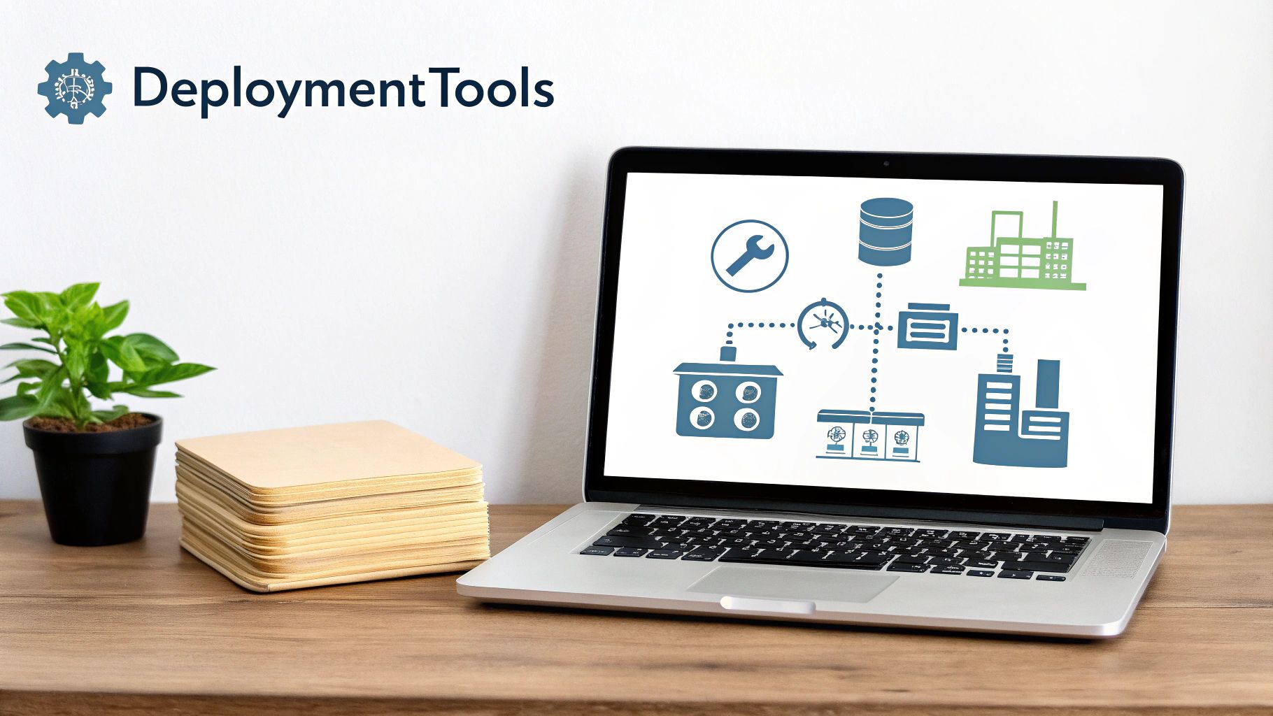 Logos of popular deployment tools like Jenkins, GitLab, Docker, and Kubernetes