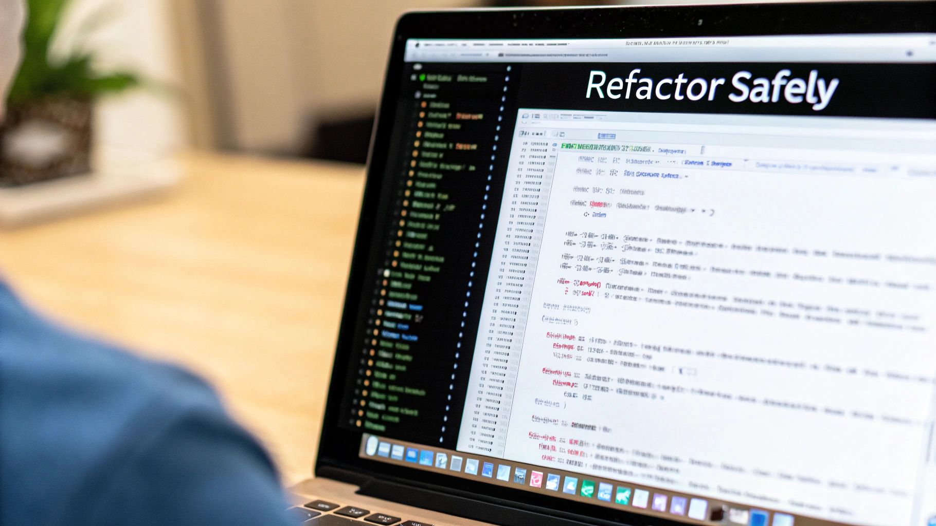 A close-up shot of a keyboard with a developer's hands typing, illustrating the hands-on nature of applying refactoring techniques.