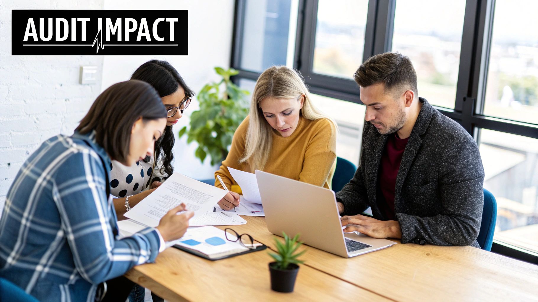 Two professionals collaborating on a project, representing the teamwork needed for a successful security audit.