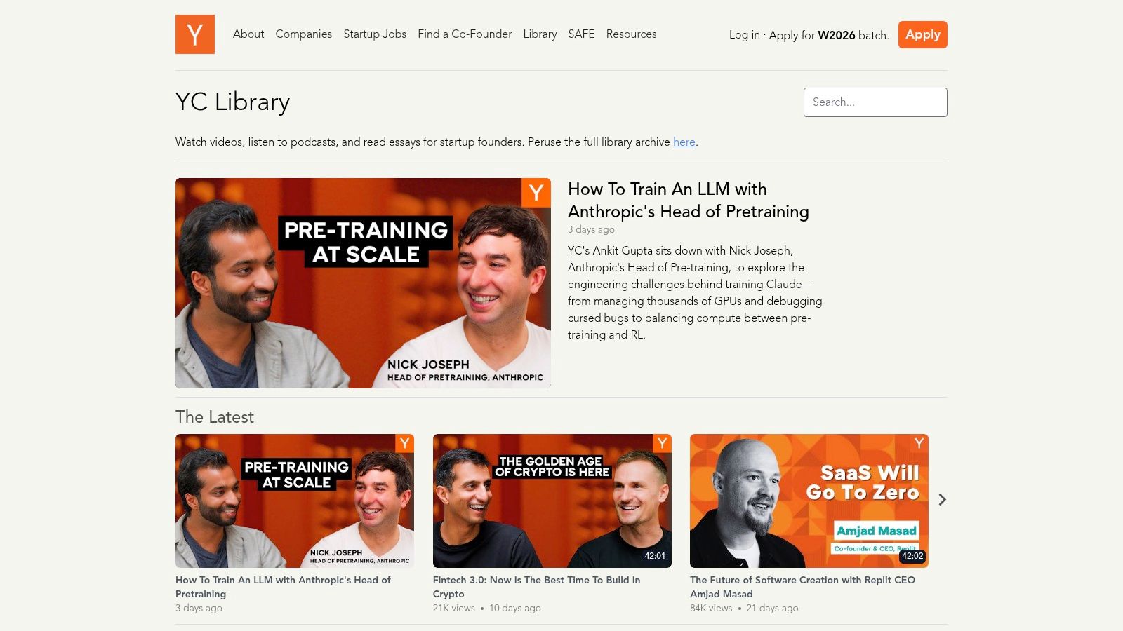 Y Combinator Startup Library