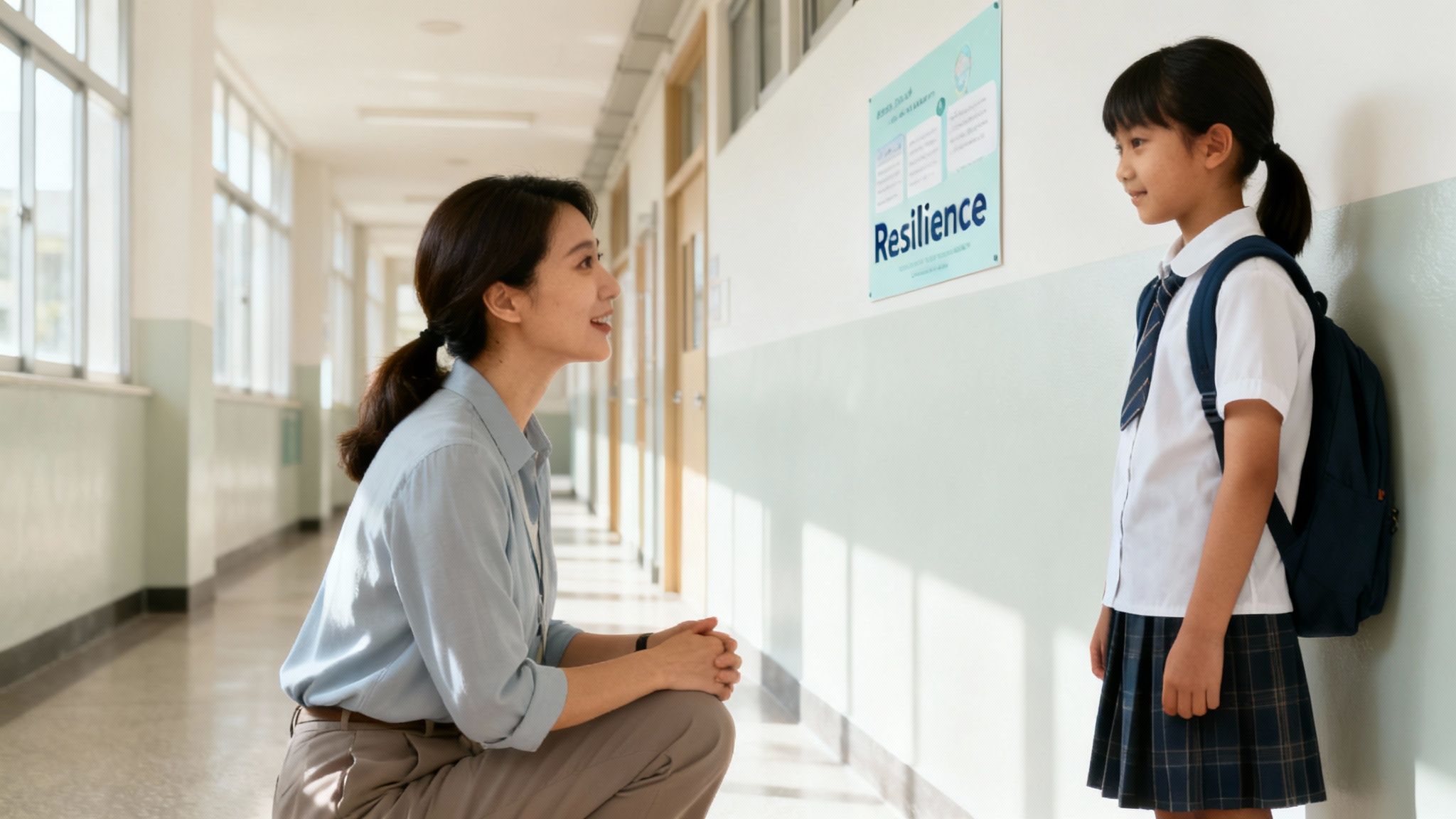 A diverse group of smiling young people in a UK school setting, representing positive outcomes.