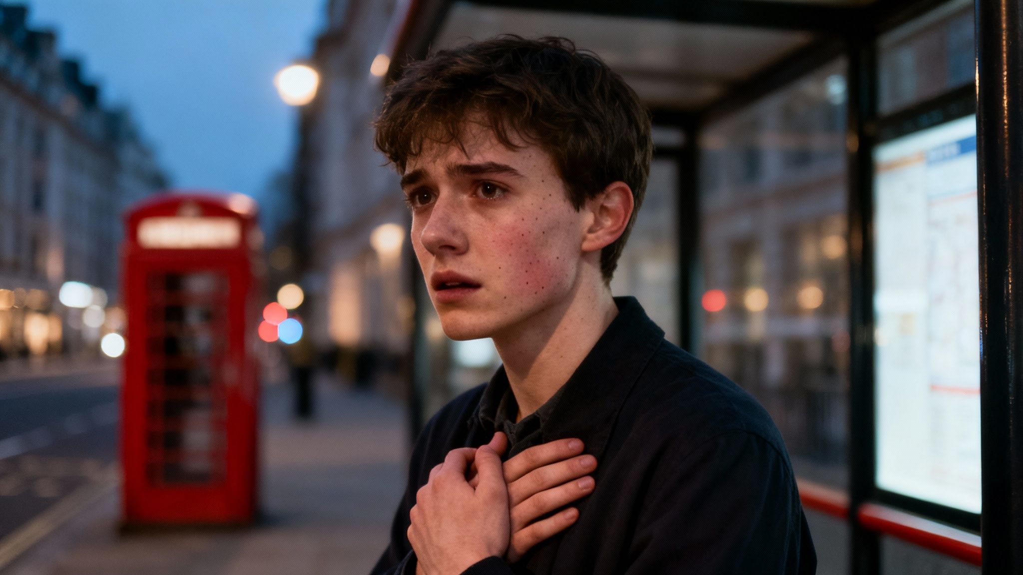 A person sitting alone on a bench, looking thoughtful, representing the internal experience of social anxiety.