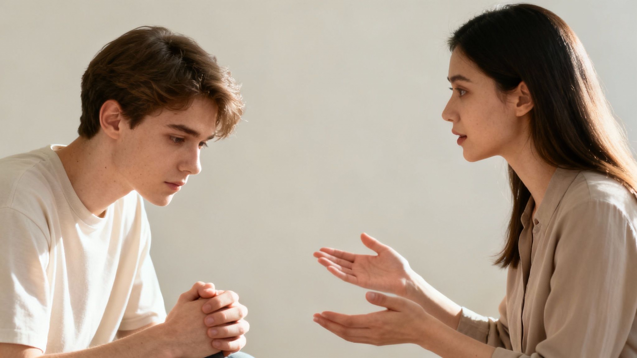 A person looking thoughtfully out of a window, reflecting.