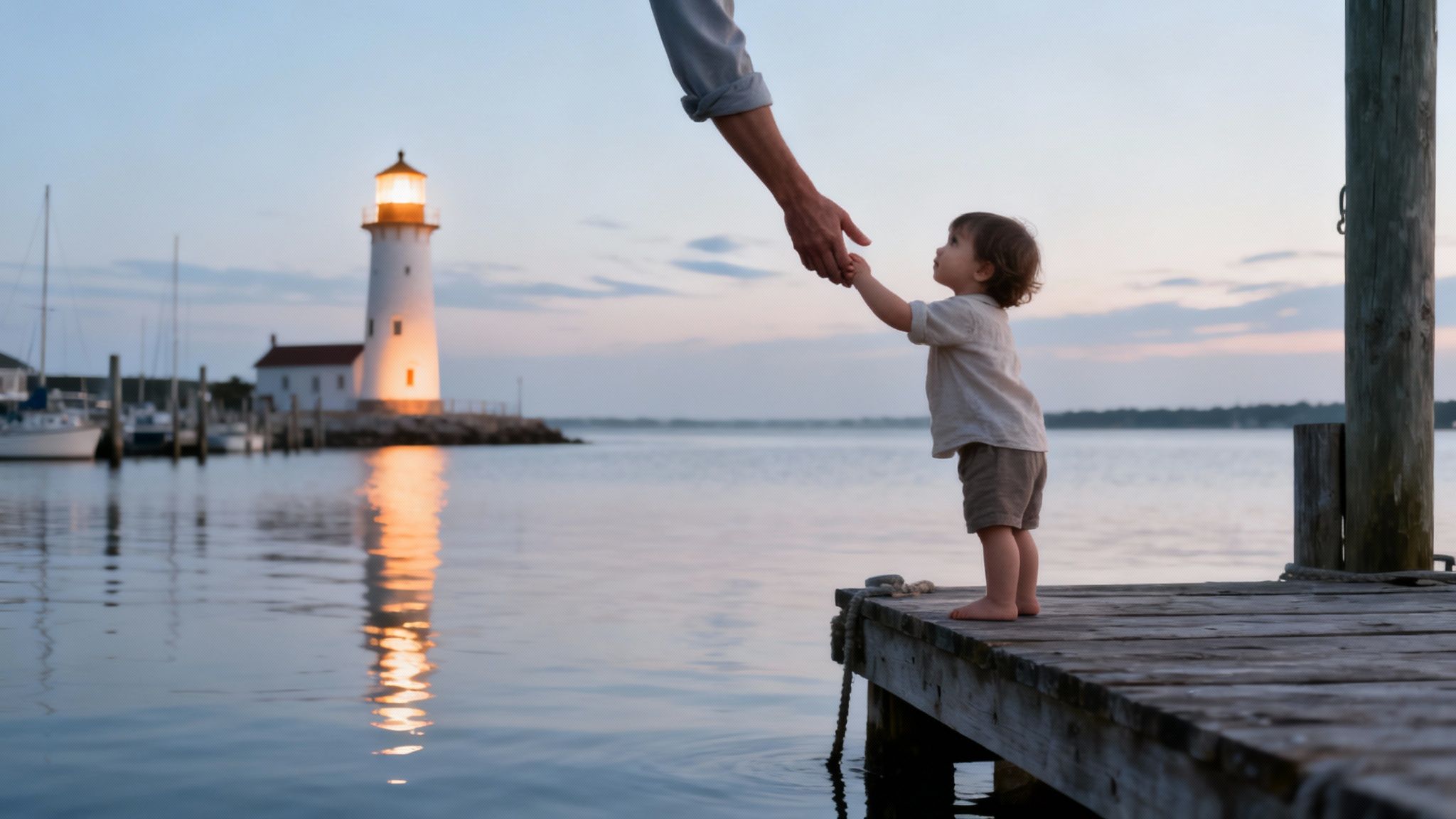 child, sea and lighthouse