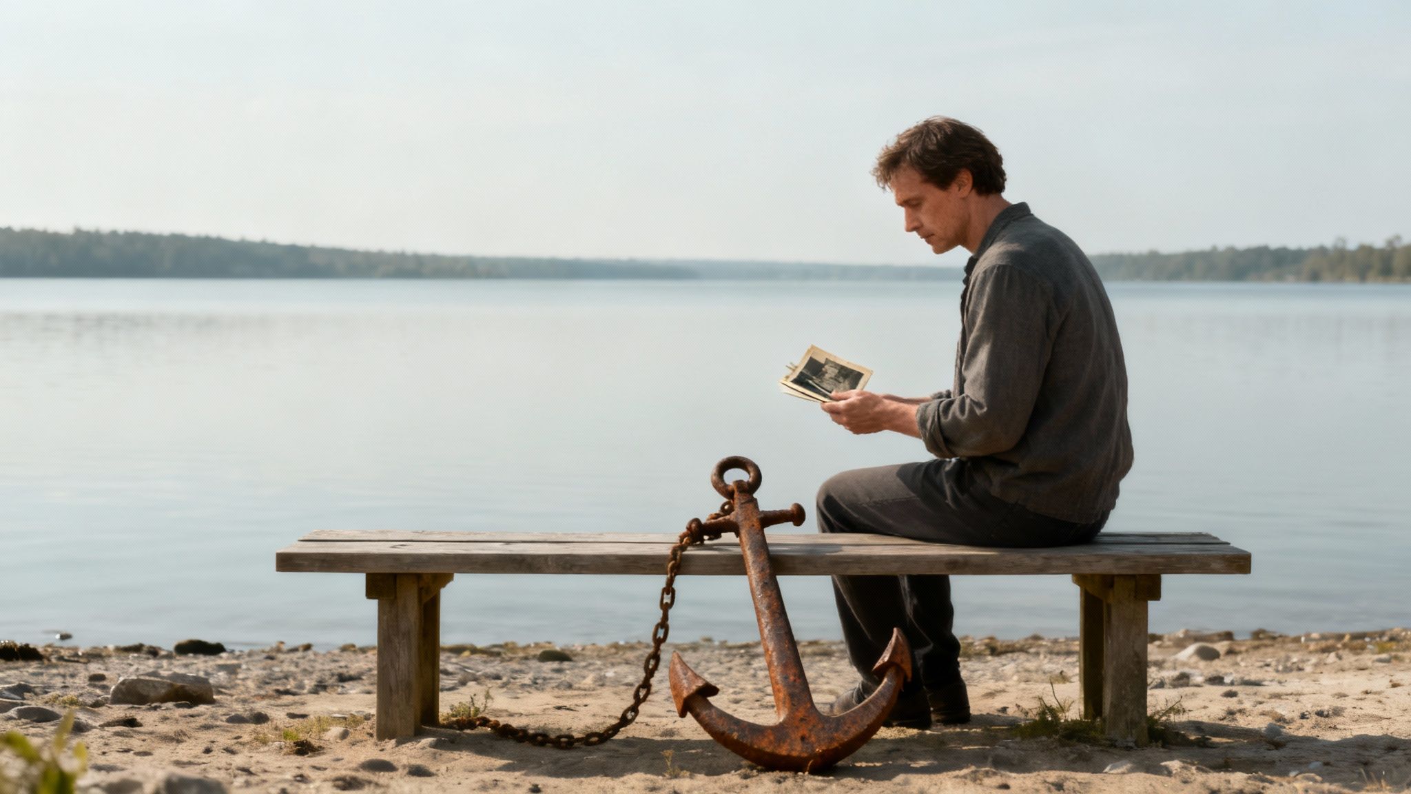 A person looking out over a misty landscape, symbolising contemplation and letting go of the past.