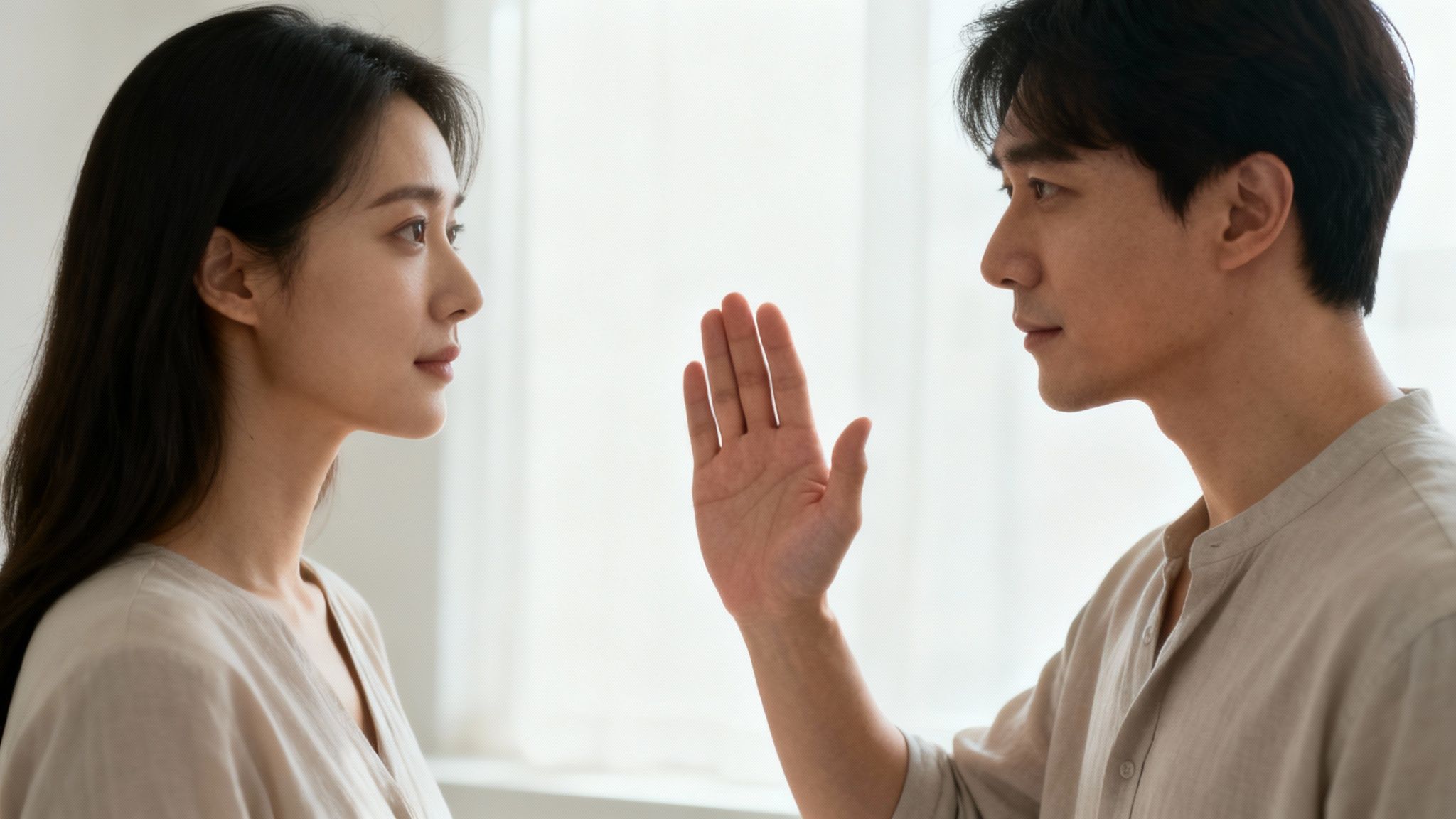 A manager and an employee having a calm but serious conversation in a modern office setting.