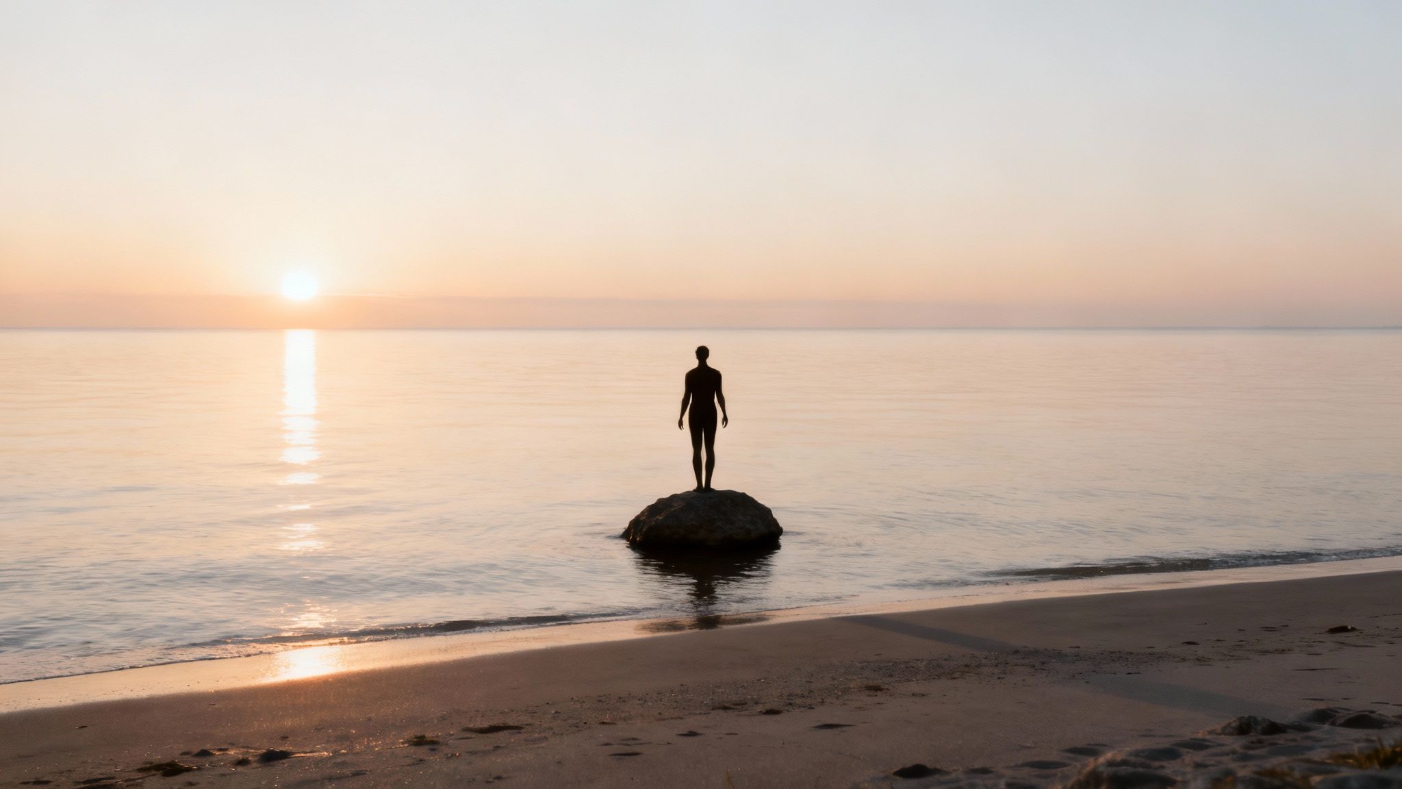 A person standing strong on a rocky outcrop, facing a misty valley, symbolizing resilience.