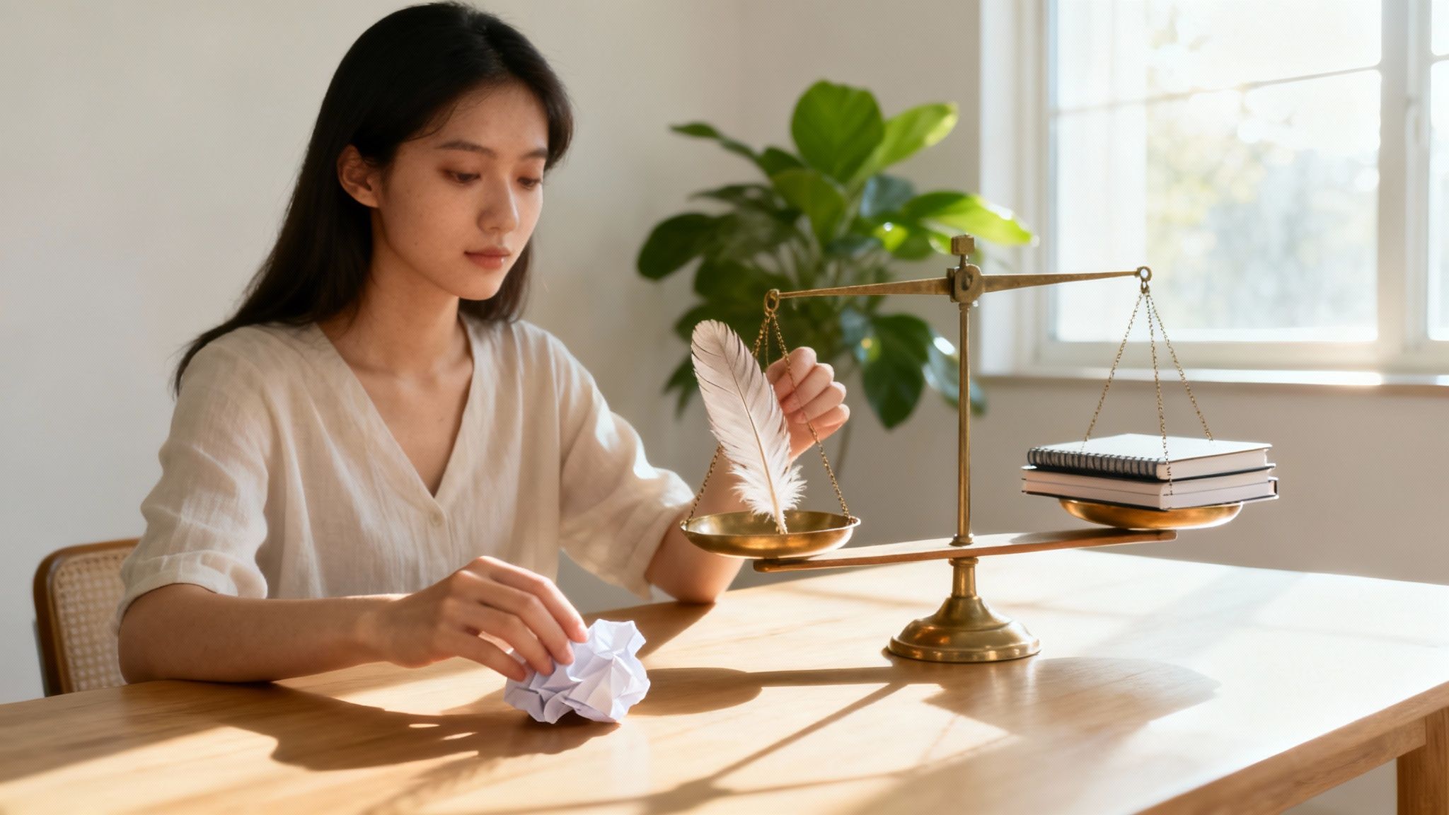 Lady weighing things up