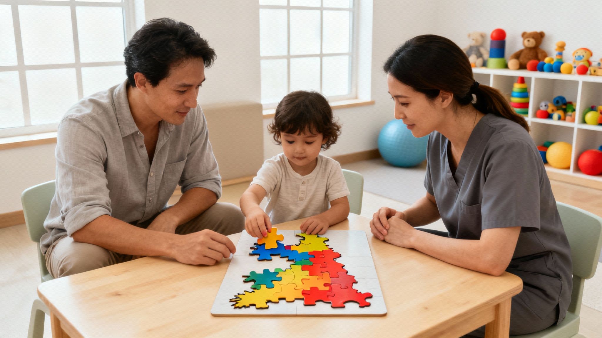 Autistic child interacting with parents